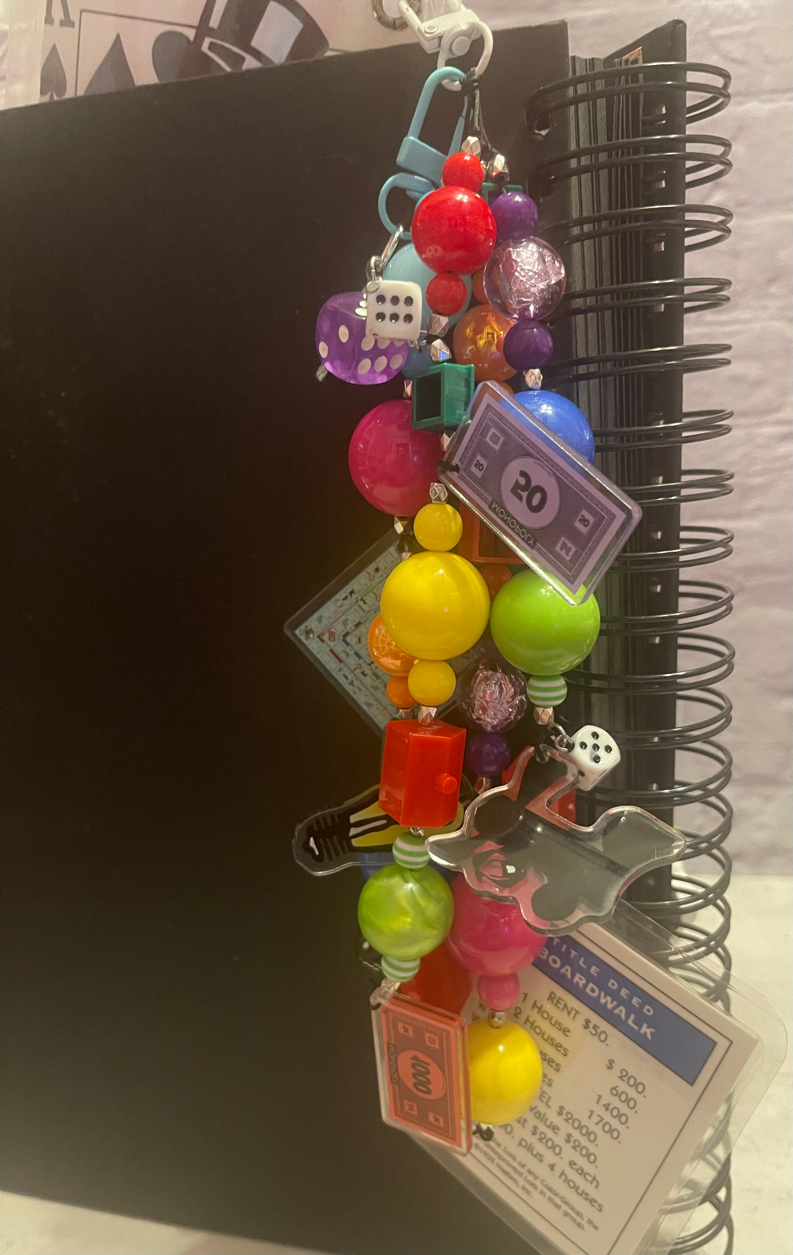 Vintage Board Game Handmade Junk Journal Charm - Vintage Beaded Bookmark Charm, Planner Accessory
