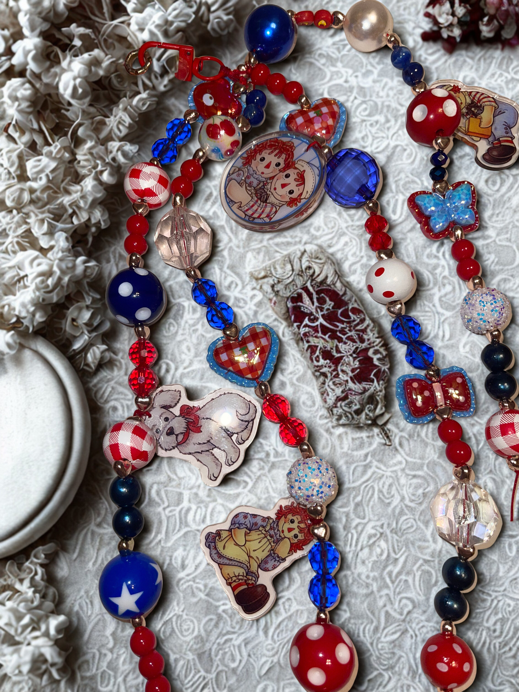 Vintage Rag Doll Handmade Journal Charm - Junk Journal Bookmark Charm, Beaded Planner Accessory