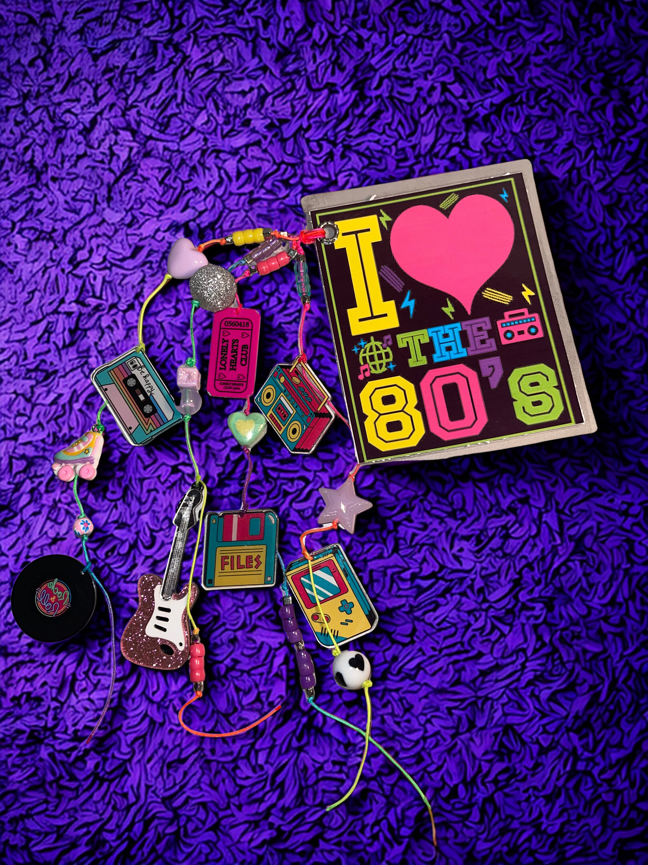80s Handmade Junk Journal Charm - Retro Beaded Bookmark Charm, Planner Accessory