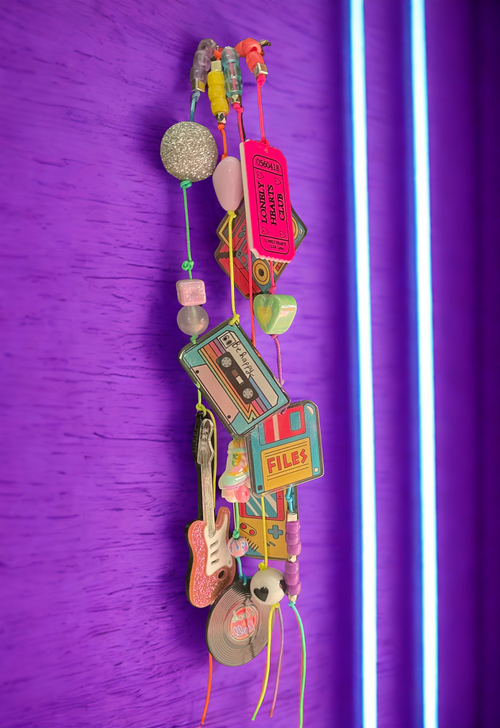 80s Handmade Junk Journal Charm - Retro Beaded Bookmark Charm, Planner Accessory