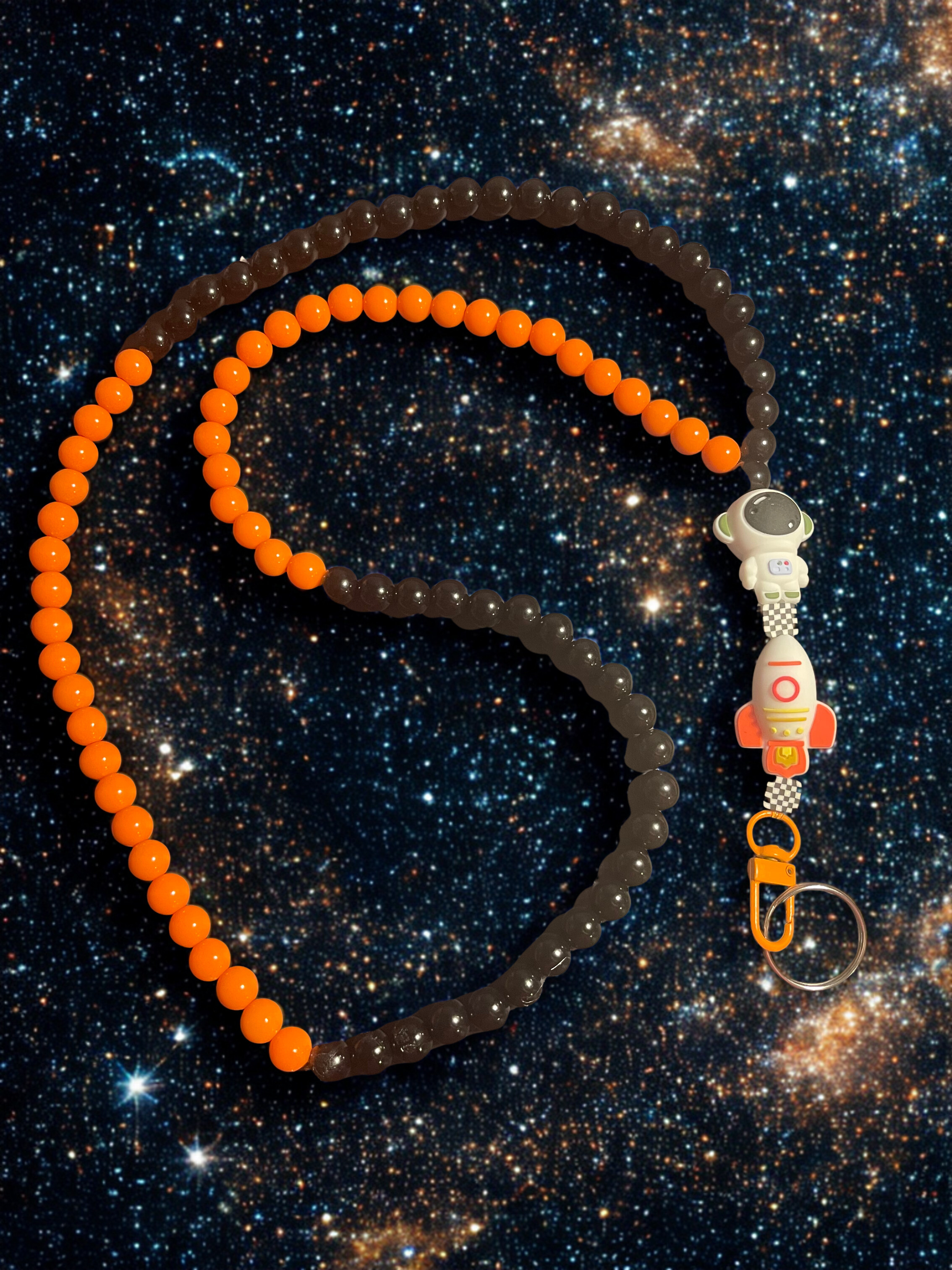 Alien & Astronaut Handmade Beaded Lanyard - Colorful Space Theme Bead Lanyard, Over the Neck ID Holder