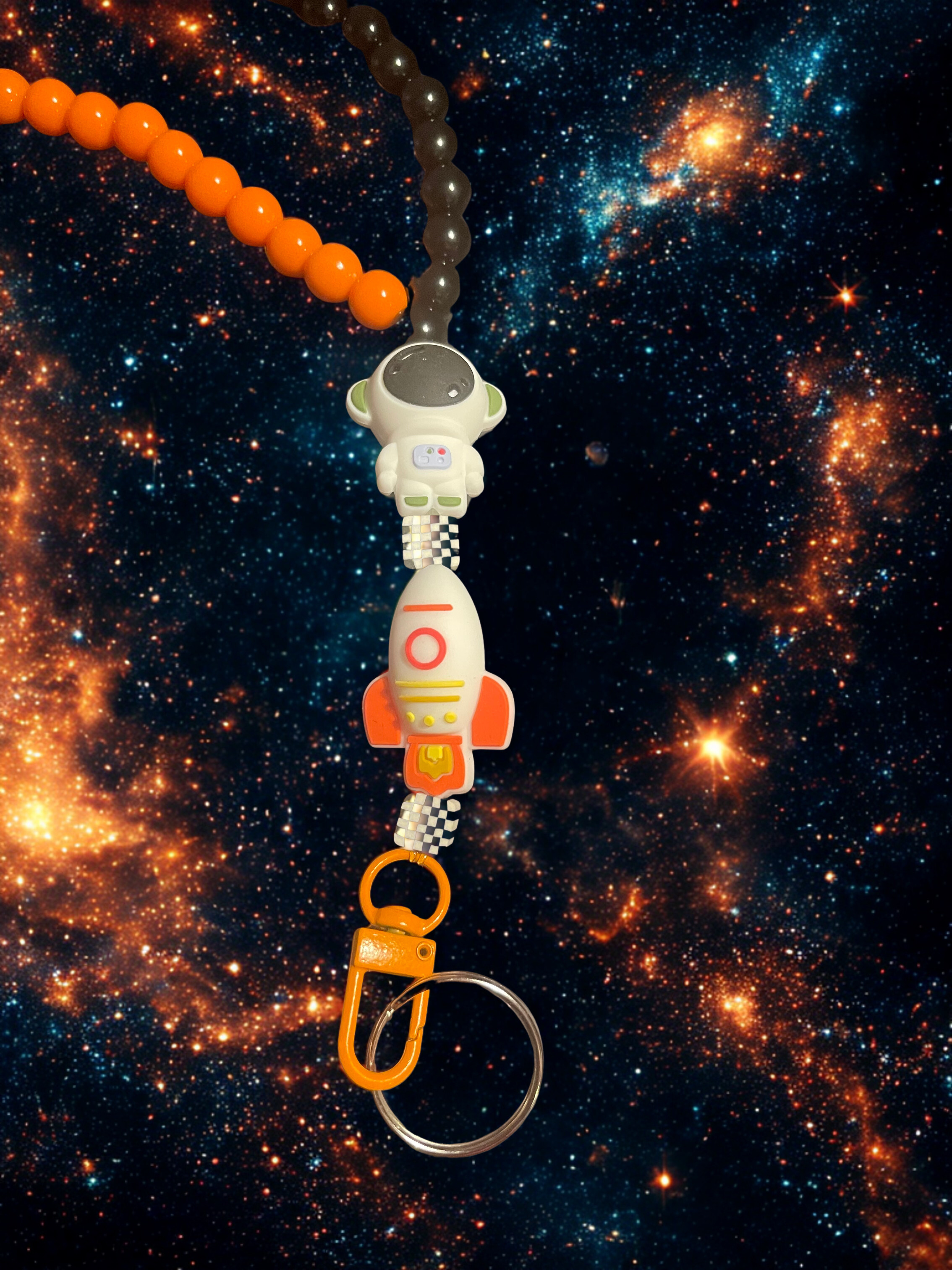 Alien & Astronaut Handmade Beaded Lanyard - Colorful Space Theme Bead Lanyard, Over the Neck ID Holder