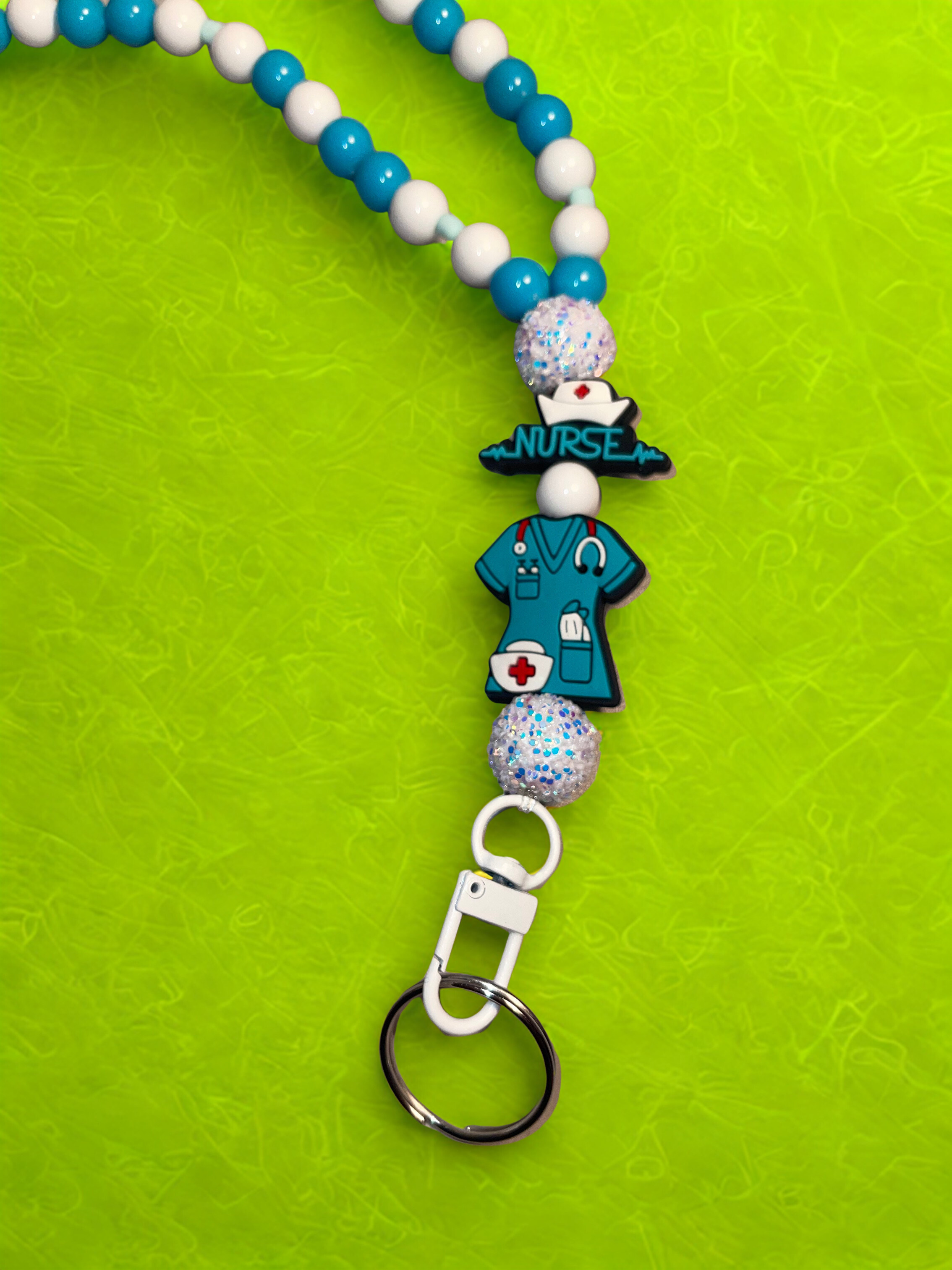 Nurse Handmade Beaded Lanyard - Acrylic & Silicone Nurse Theme Bead Lanyard, Gift for Nurses & Healthcare Workers