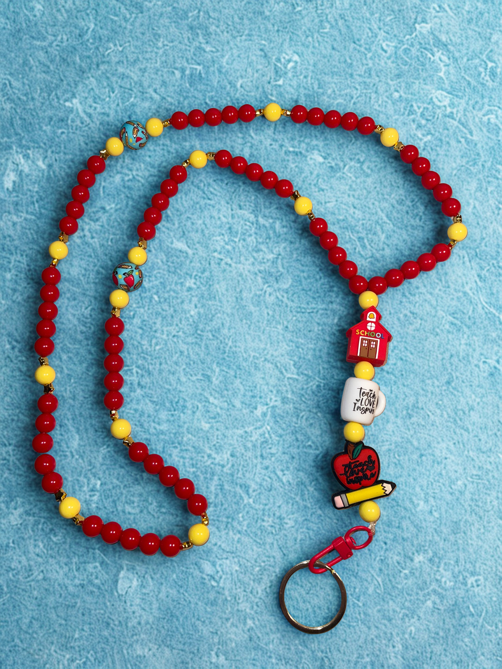 Teacher Handmade Beaded Lanyard - Bright Acrylic & Silicone Teacher Theme Bead Lanyard, Gift for Teachers