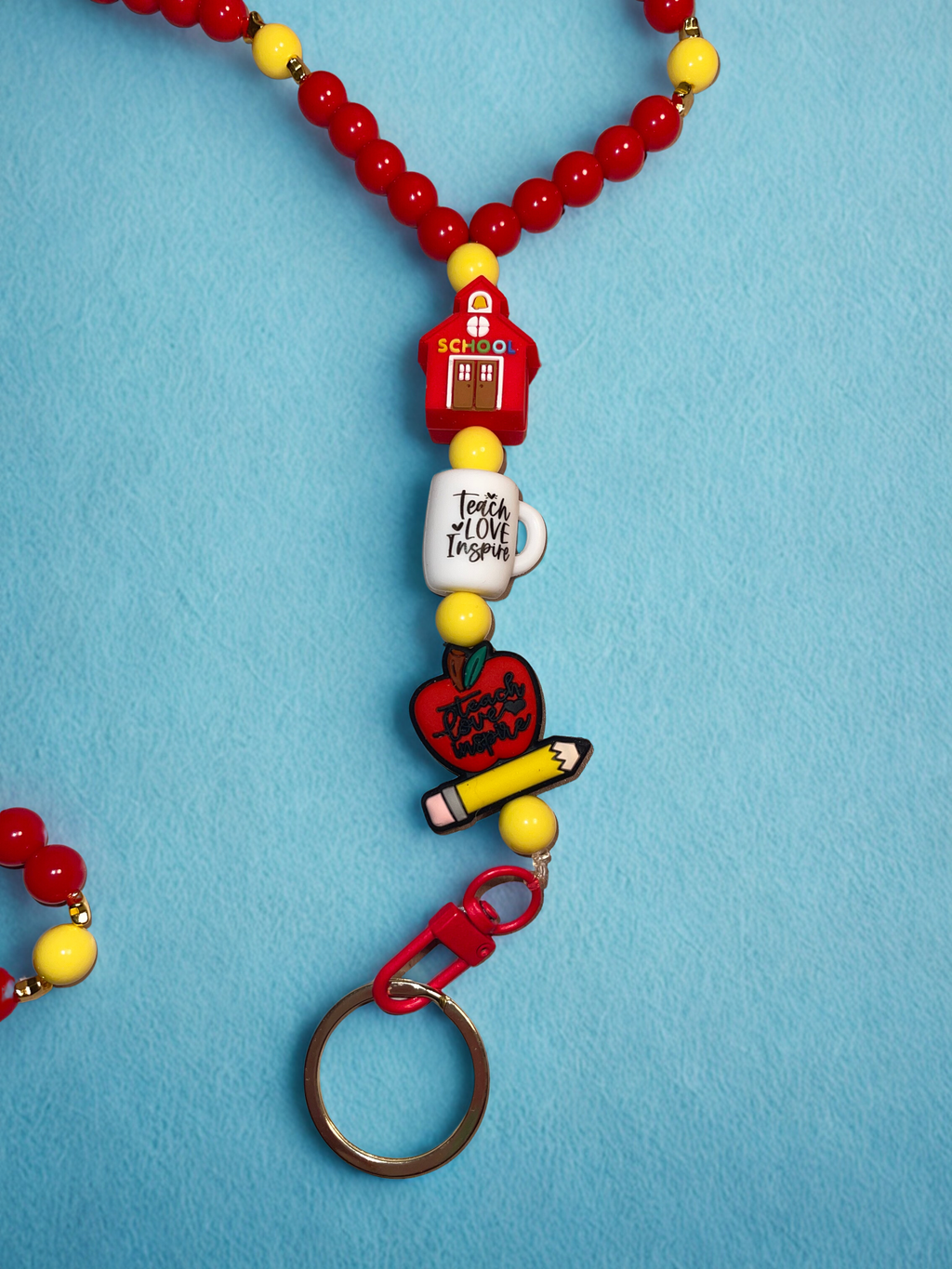 Teacher Handmade Beaded Lanyard - Bright Acrylic & Silicone Teacher Theme Bead Lanyard, Gift for Teachers
