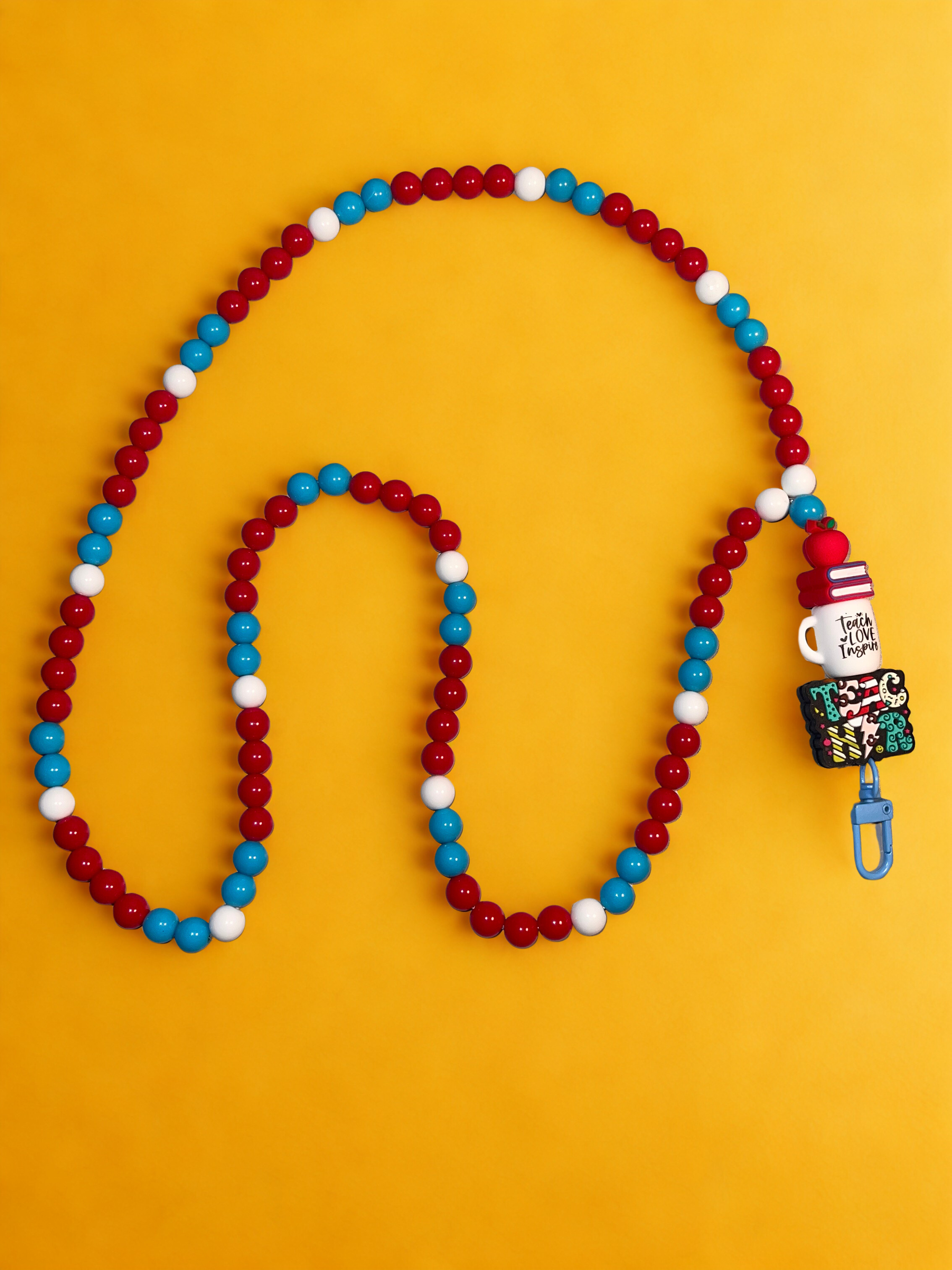 Teacher Handmade Beaded Lanyard - Bright Acrylic & Silicone Teacher Theme Bead Lanyard, Gift for Teachers