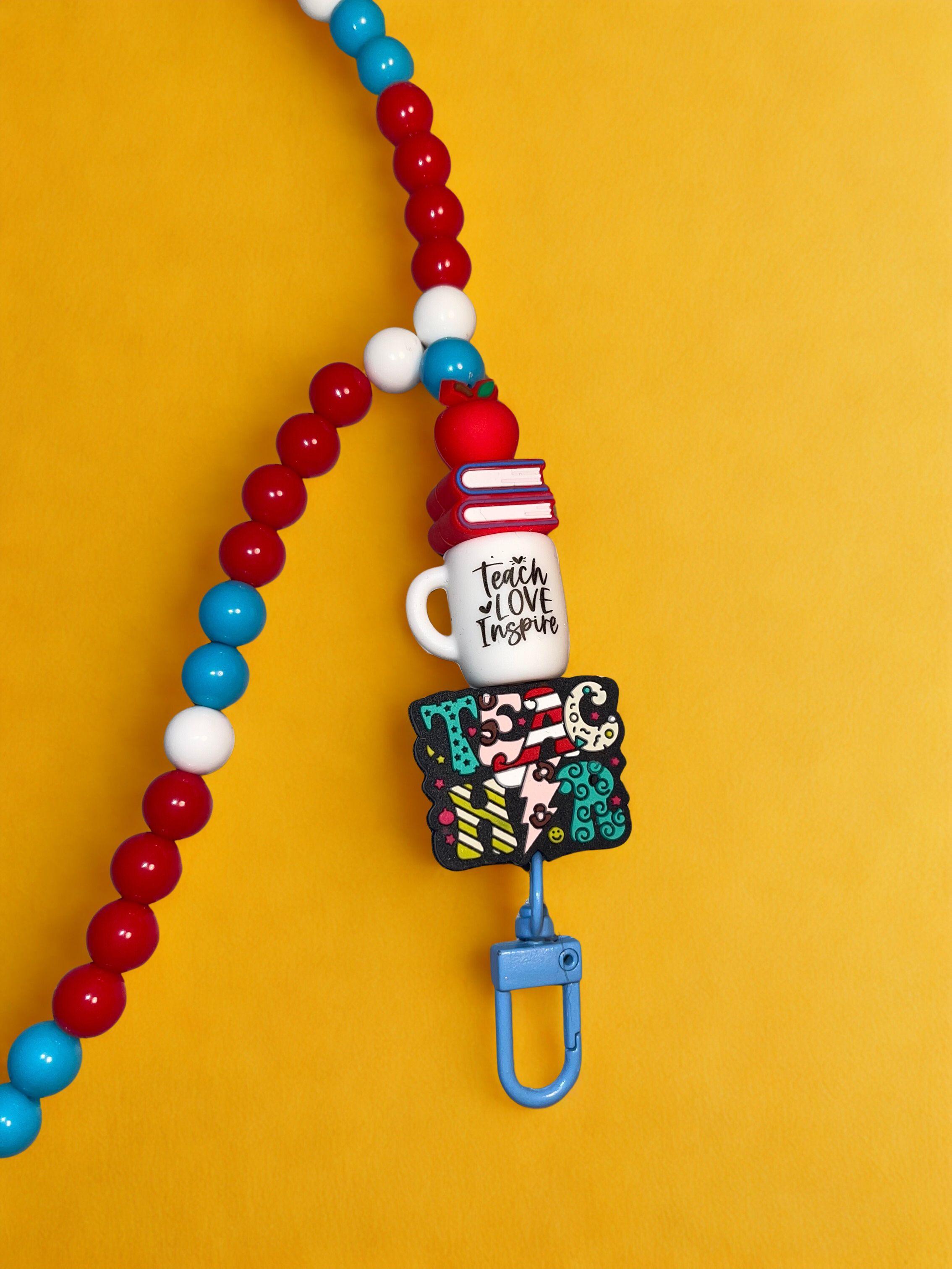 Teacher Handmade Beaded Lanyard - Bright Acrylic & Silicone Teacher Theme Bead Lanyard, Gift for Teachers