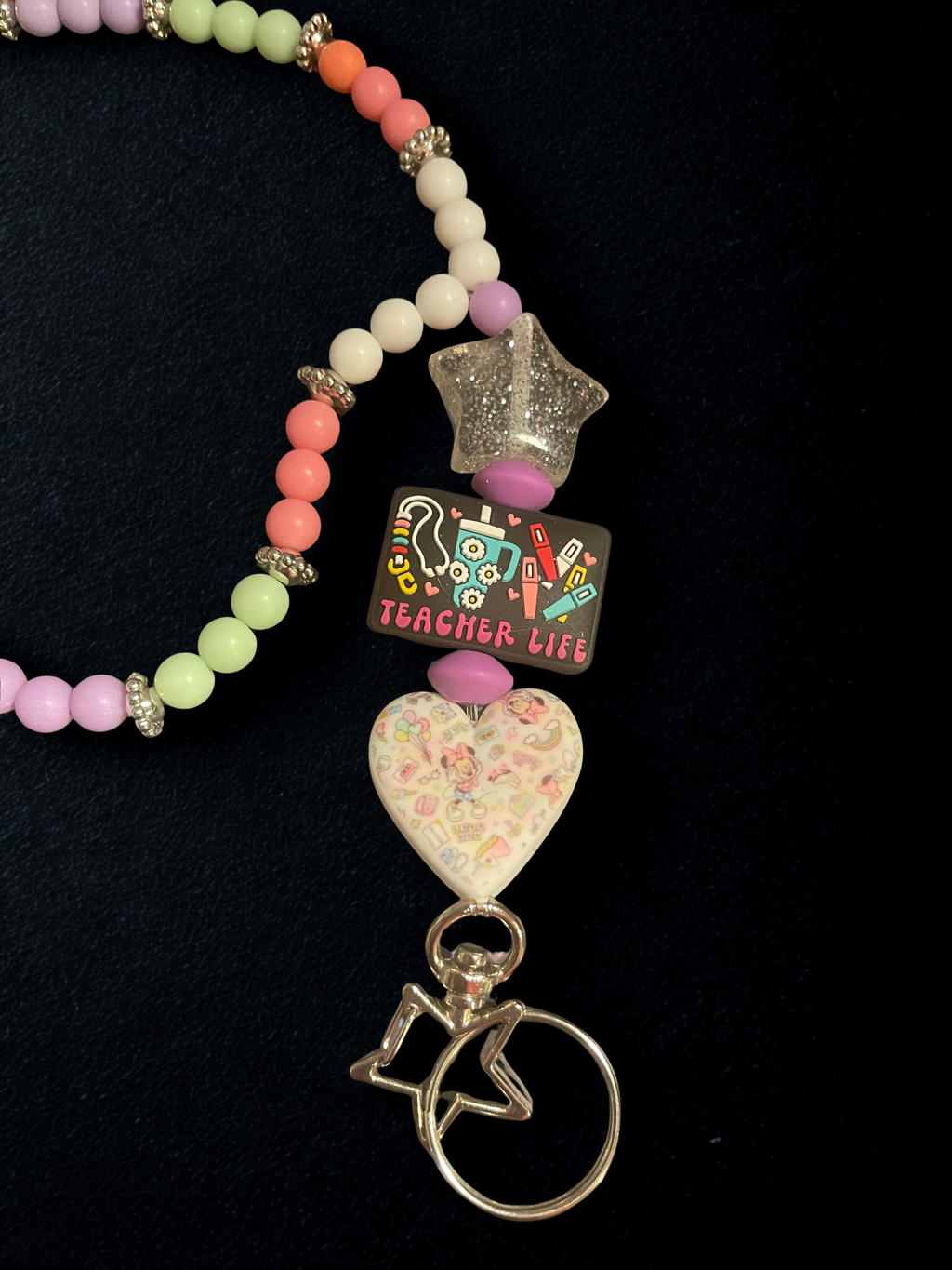 Teacher Handmade Beaded Lanyard - Bright Acrylic & Silicone Teacher Theme Bead Lanyard, Gift for Teachers