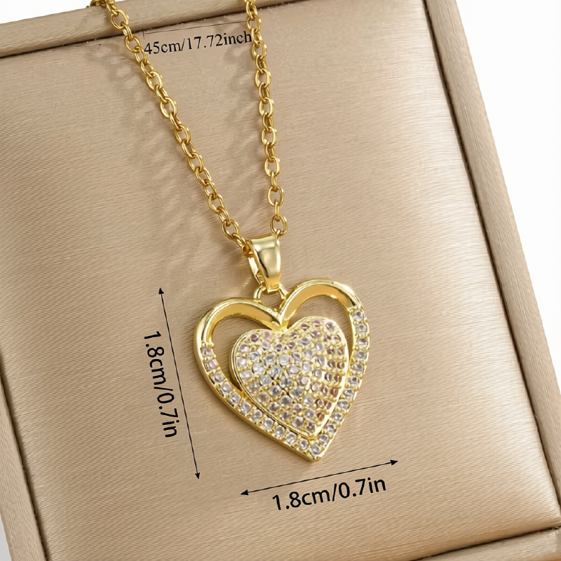 Double Heart Cubic Zirconia Pendant Necklace