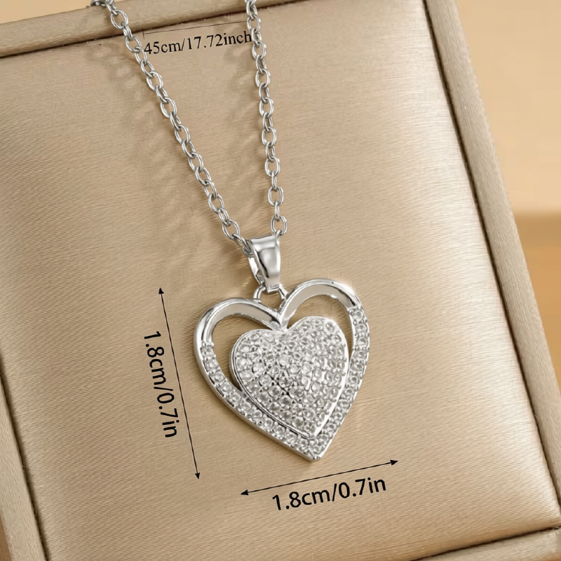 Double Heart Cubic Zirconia Pendant Necklace
