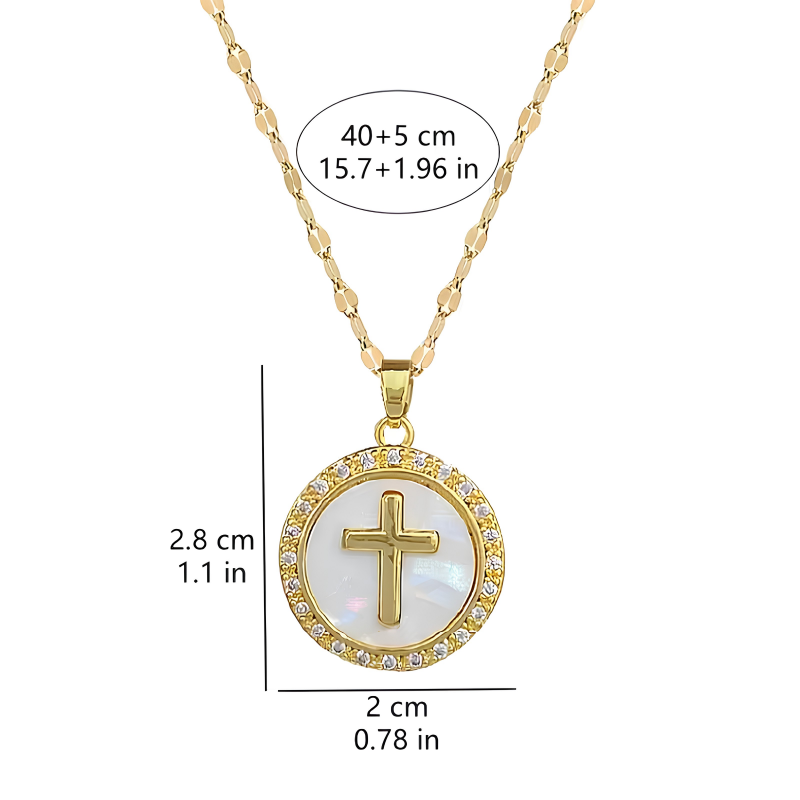 Gold-Tone Cross Medallion Necklace with Cubic Zirconia Halo