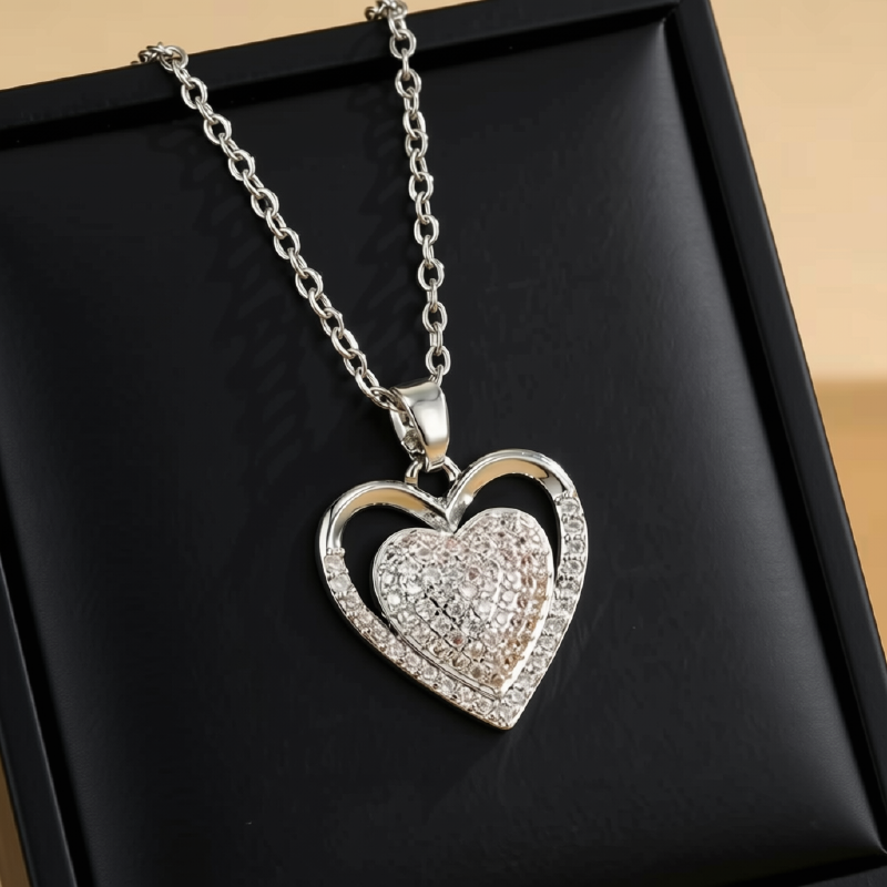 Double Heart Cubic Zirconia Pendant Necklace
