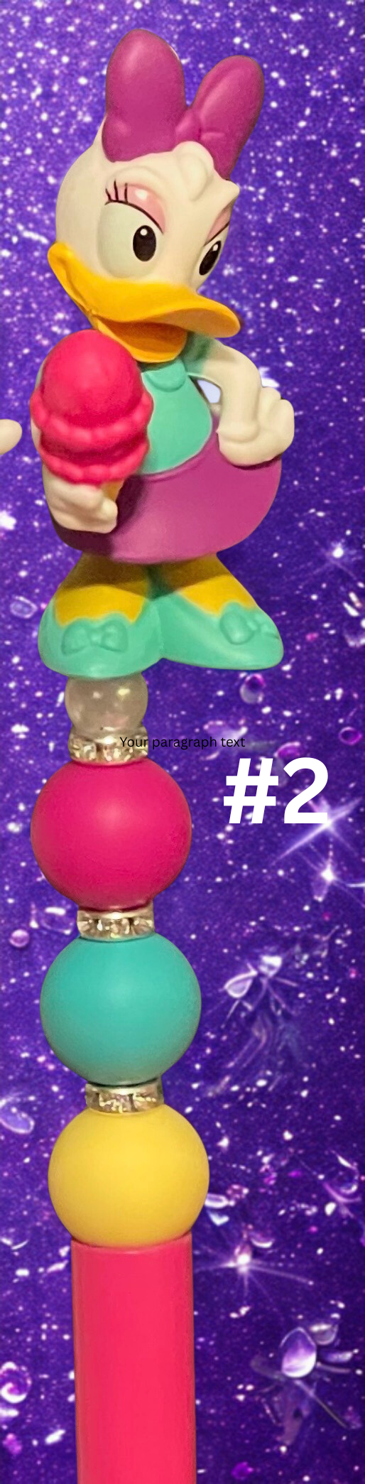 Character Beaded Pen - Handmade Acrylic & Silicone Bead Pen with Miniature Doll, Fun Writing Accessory