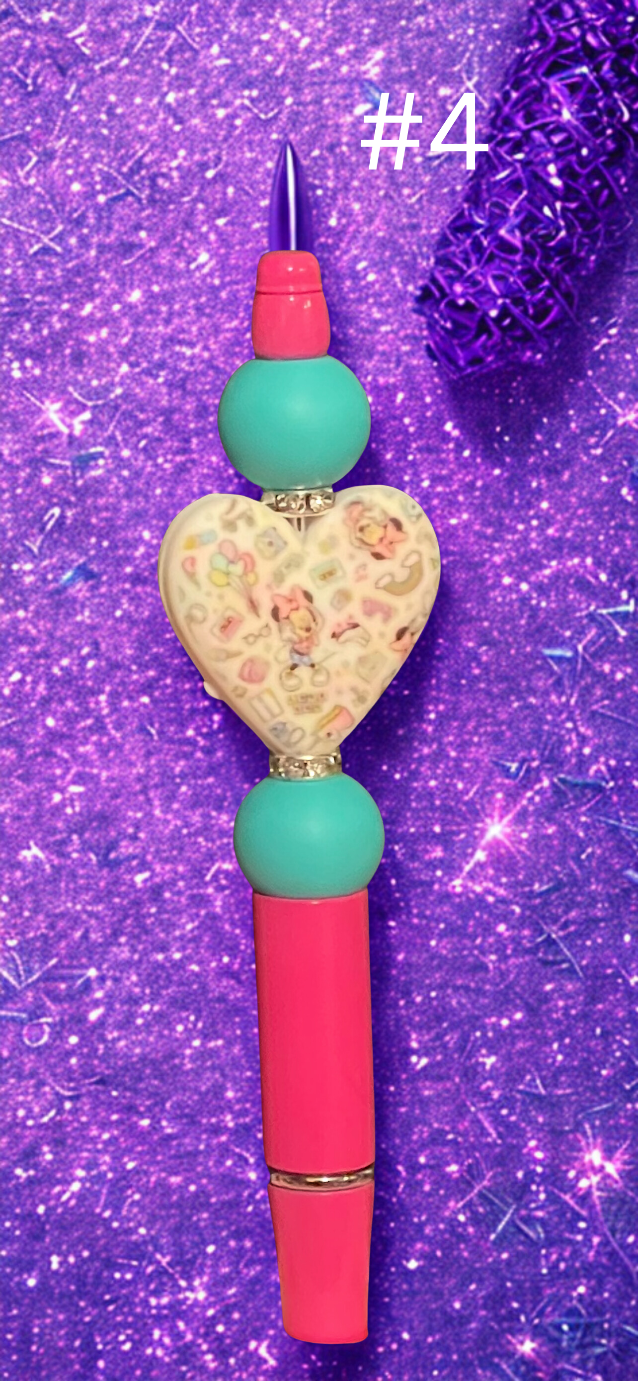 Character Beaded Pen - Handmade Acrylic & Silicone Bead Pen with Miniature Doll, Fun Writing Accessory