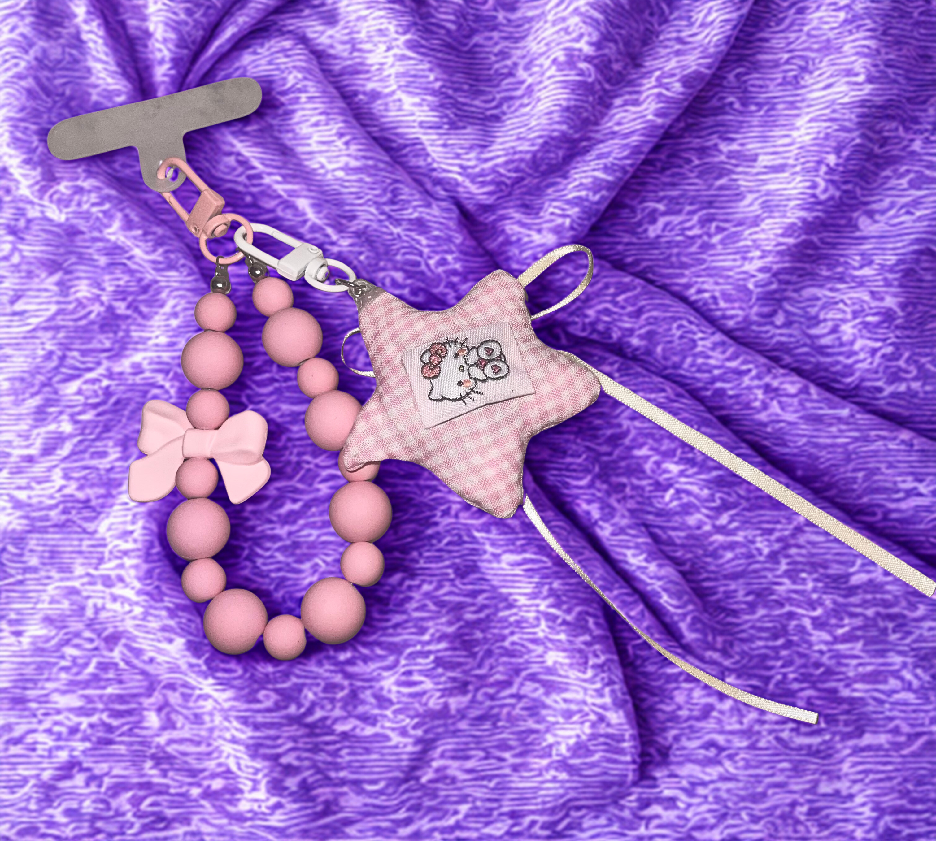 Hello Kitty Handmade Phone Charm - Beaded HK Phone Strap with Tab, Cute Phone Accessory