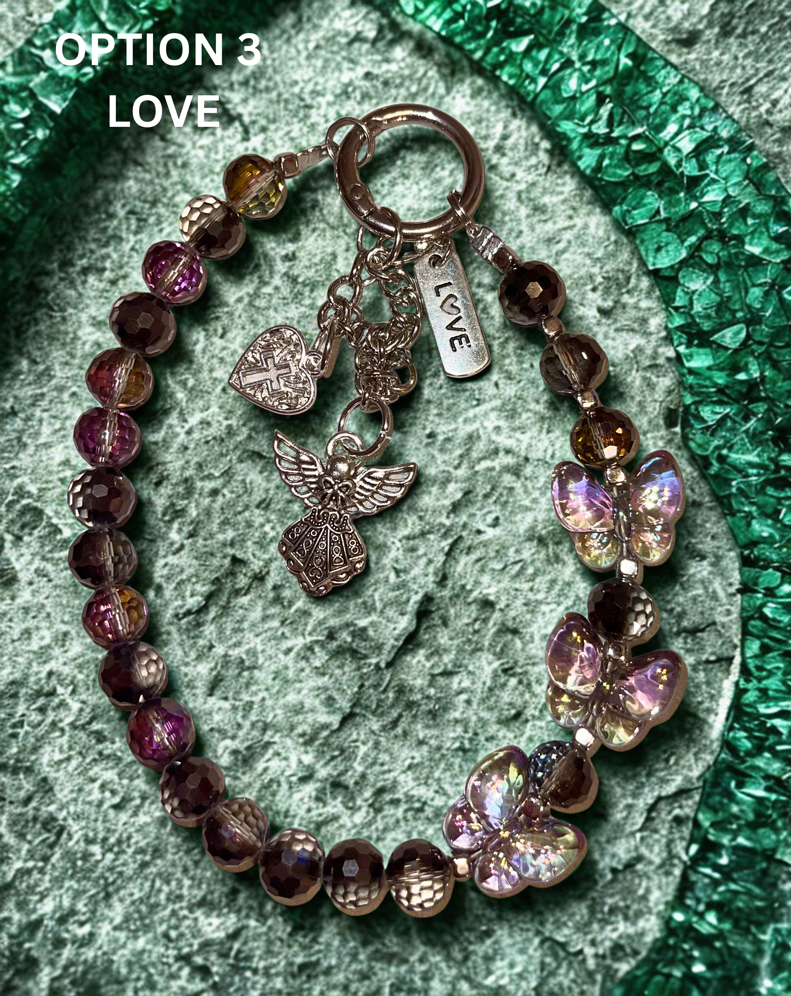 Faith Butterfly Embellished Phone Charm - Glass Beaded Phone Strap with Silver Faith Charms, Inspirational Phone Accessory