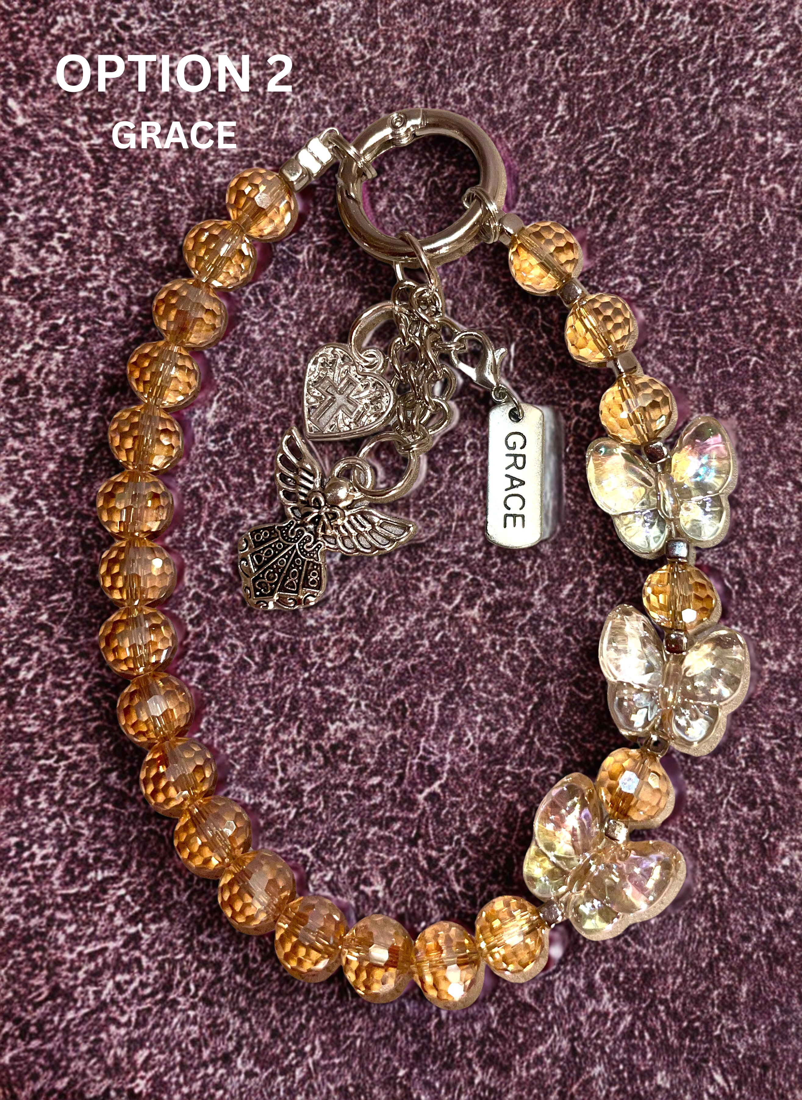Faith Butterfly Embellished Phone Charm - Glass Beaded Phone Strap with Silver Faith Charms, Inspirational Phone Accessory