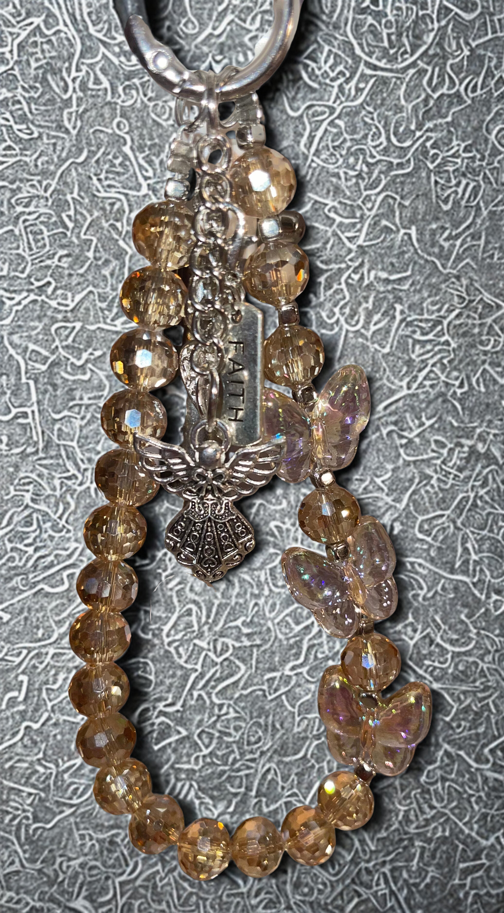 Faith Butterfly Embellished Phone Charm - Glass Beaded Phone Strap with Silver Faith Charms, Inspirational Phone Accessory
