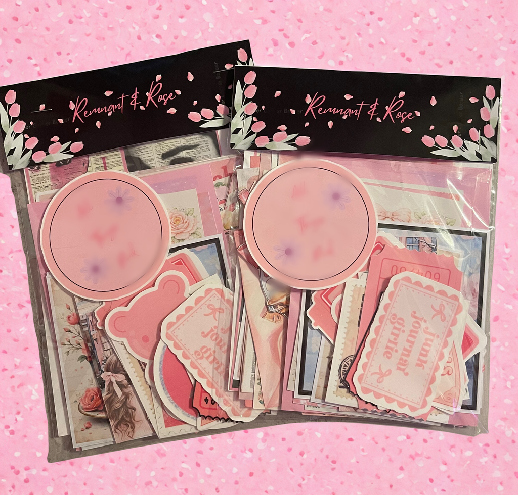 All Things Pink Ephemera Collection - DIY Junk Journal Kit with Paper, Photo Paper & Die Cut Stickers, Scrapbook Supply