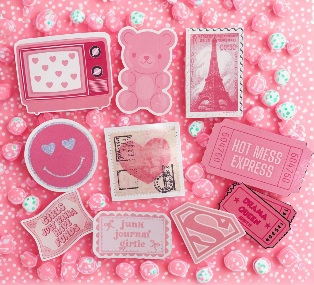 All Things Pink Ephemera Collection - DIY Junk Journal Kit with Paper, Photo Paper & Die Cut Stickers, Scrapbook Supply