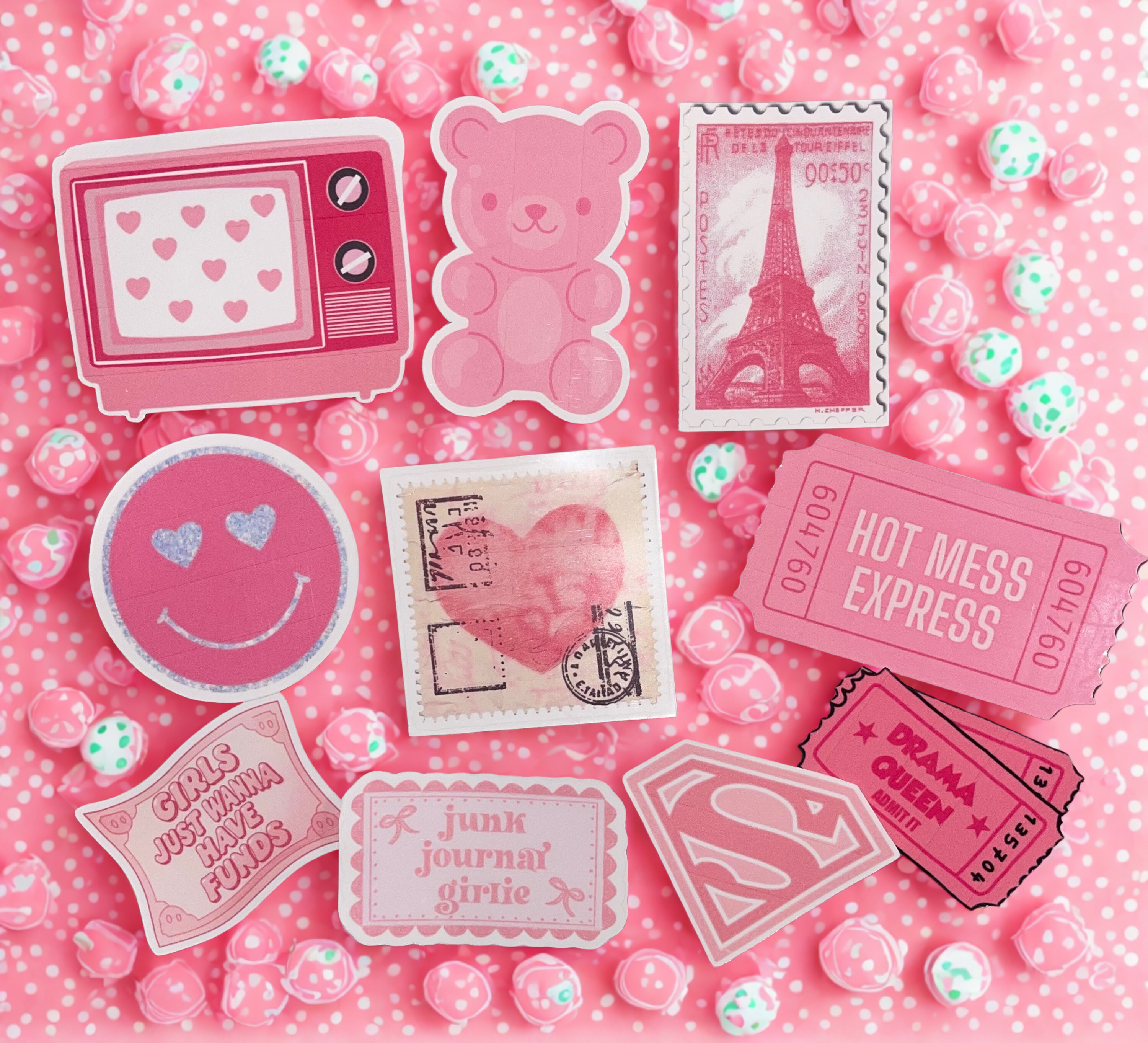 All Things Pink Ephemera Collection - DIY Junk Journal Kit with Paper, Photo Paper & Die Cut Stickers, Scrapbook Supply