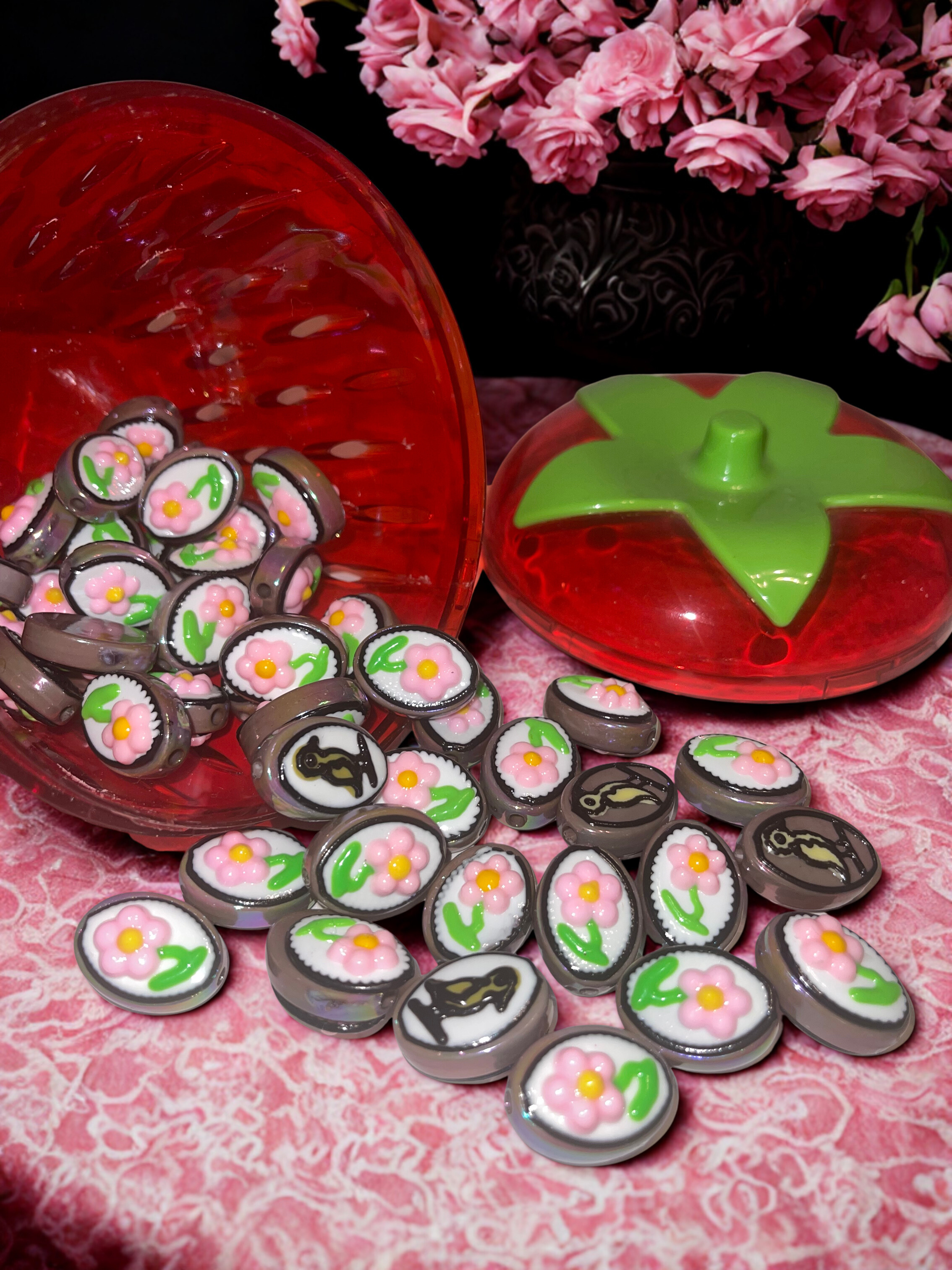 Acrylic Flower Beads - 25mm Flower & Bird Design Beads in 4 Color Options for DIY Crafts & Jewelry Making, 10 Per Pack