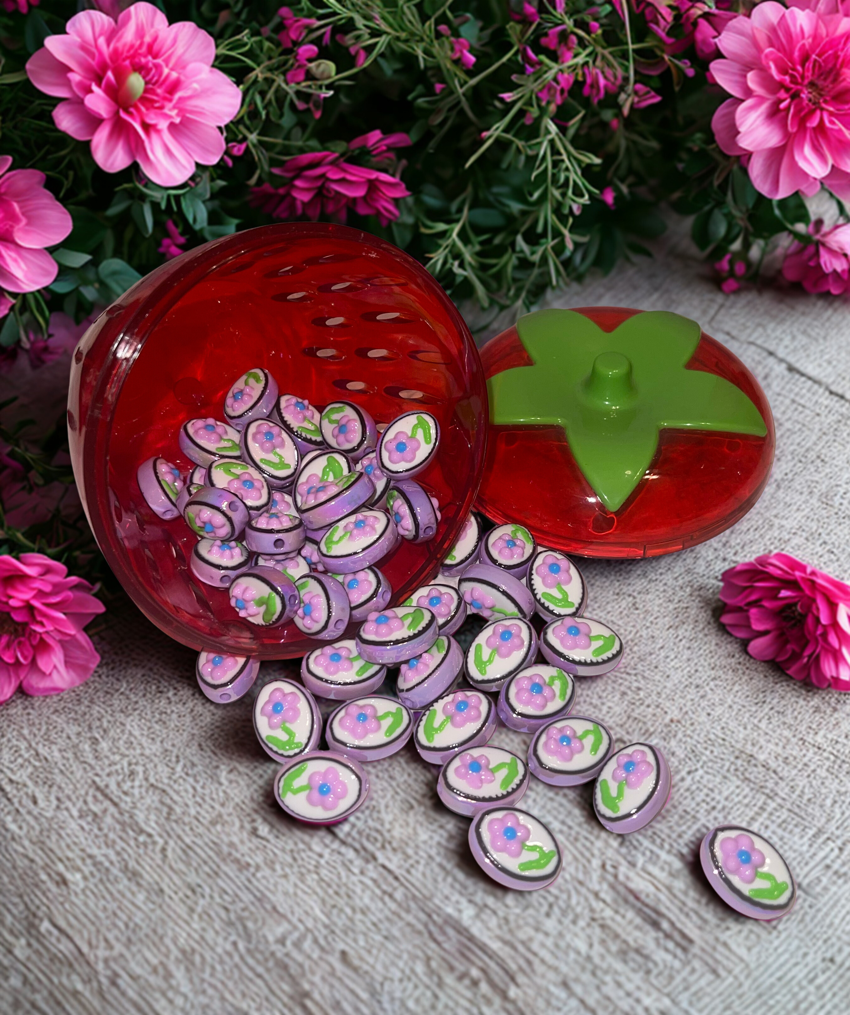 Acrylic Flower Beads - 25mm Flower & Bird Design Beads in 4 Color Options for DIY Crafts & Jewelry Making, 10 Per Pack