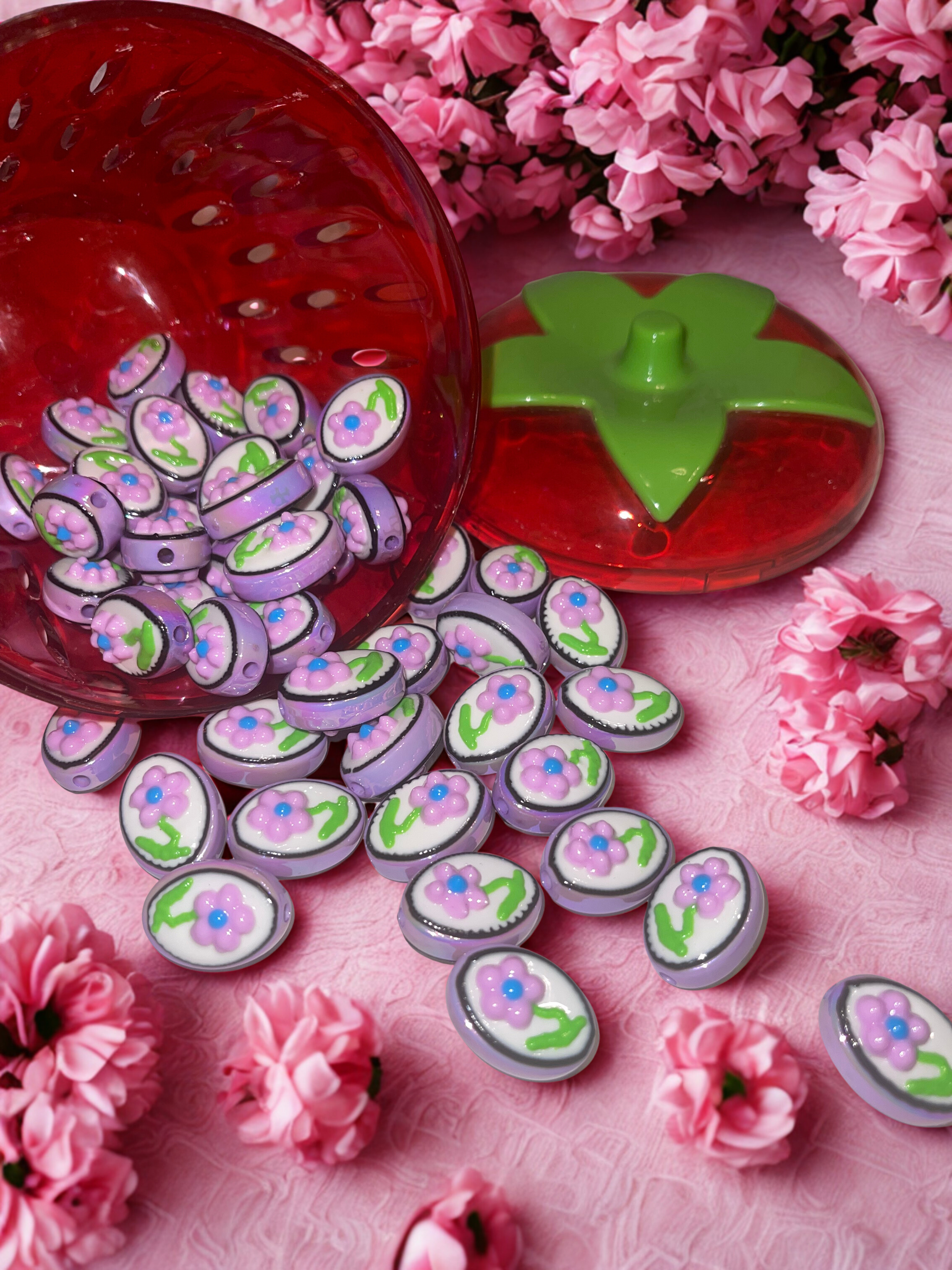 Acrylic Flower Beads - 25mm Flower & Bird Design Beads in 4 Color Options for DIY Crafts & Jewelry Making, 10 Per Pack