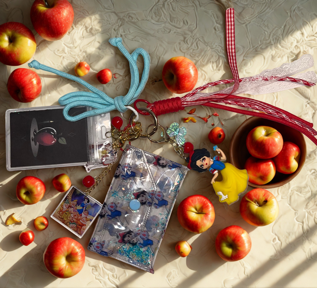 Snow White Handmade Bag Charm - Miniature Princess Purse Charm with Coin Purse & Shimmering Stars, Handbag Accessory