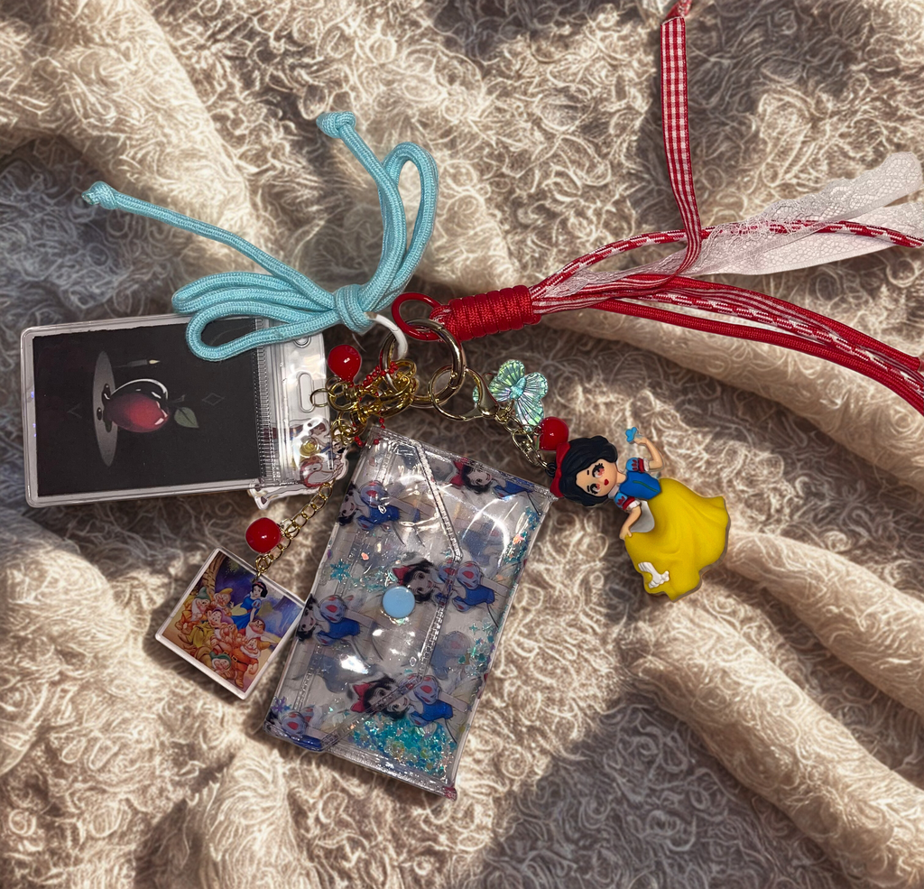Snow White Handmade Bag Charm - Miniature Princess Purse Charm with Coin Purse & Shimmering Stars, Handbag Accessory