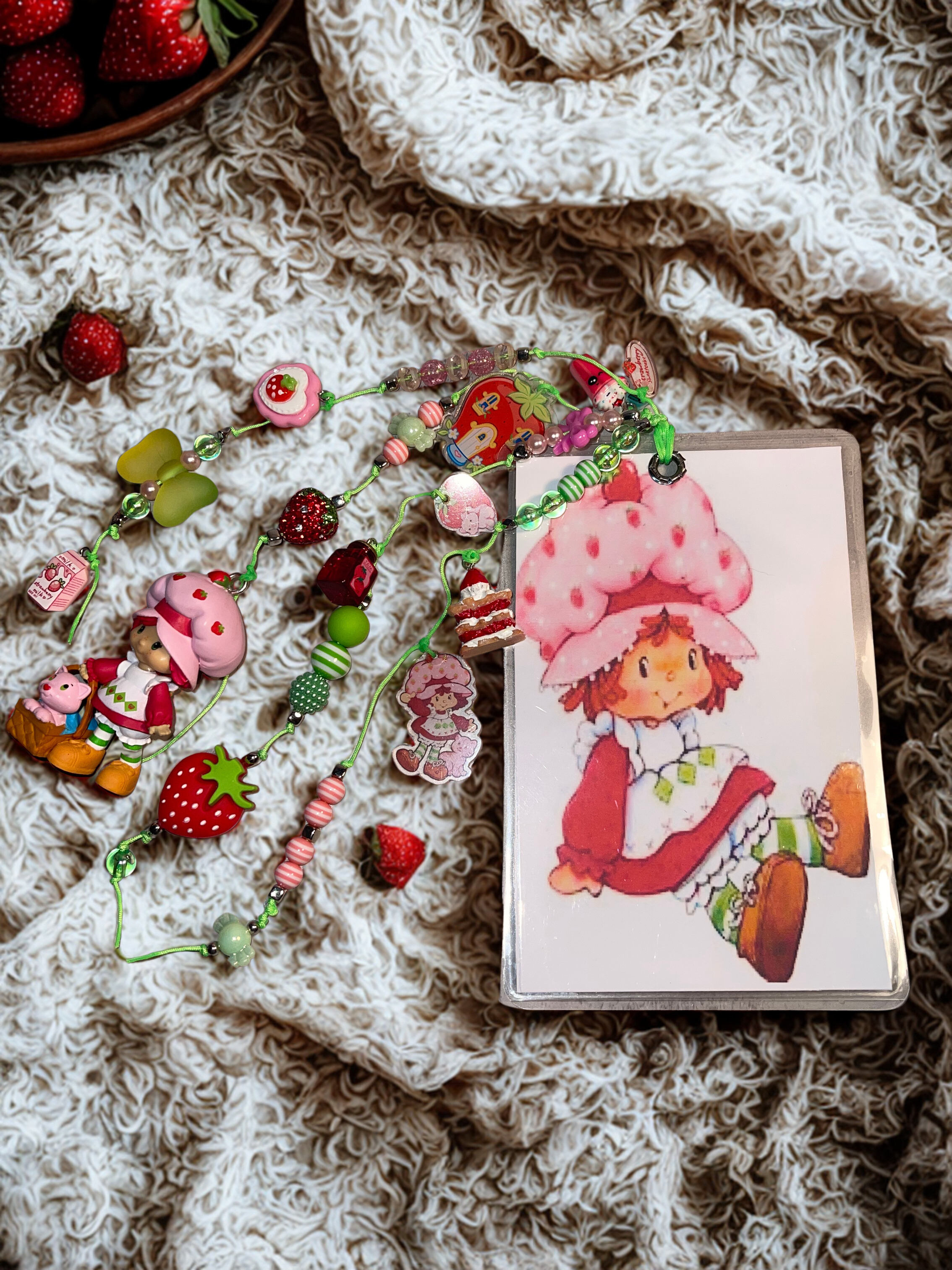 Strawberry Shortcake Handmade Journal Charm - Character Beaded Bookmark Charm, Planner Accessory