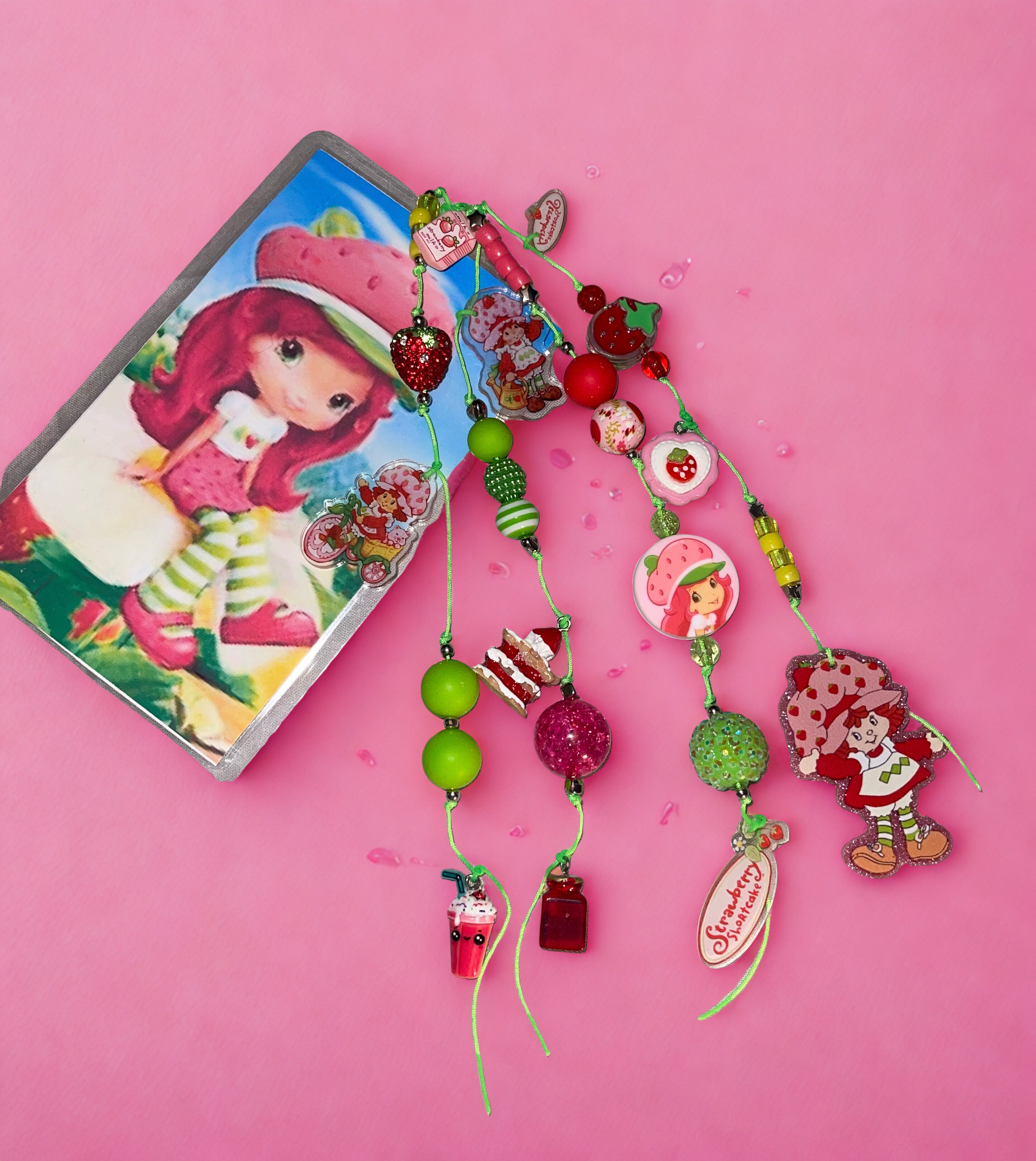 Strawberry Shortcake Handmade Journal Charm - Character Beaded Bookmark Charm, Planner Accessory