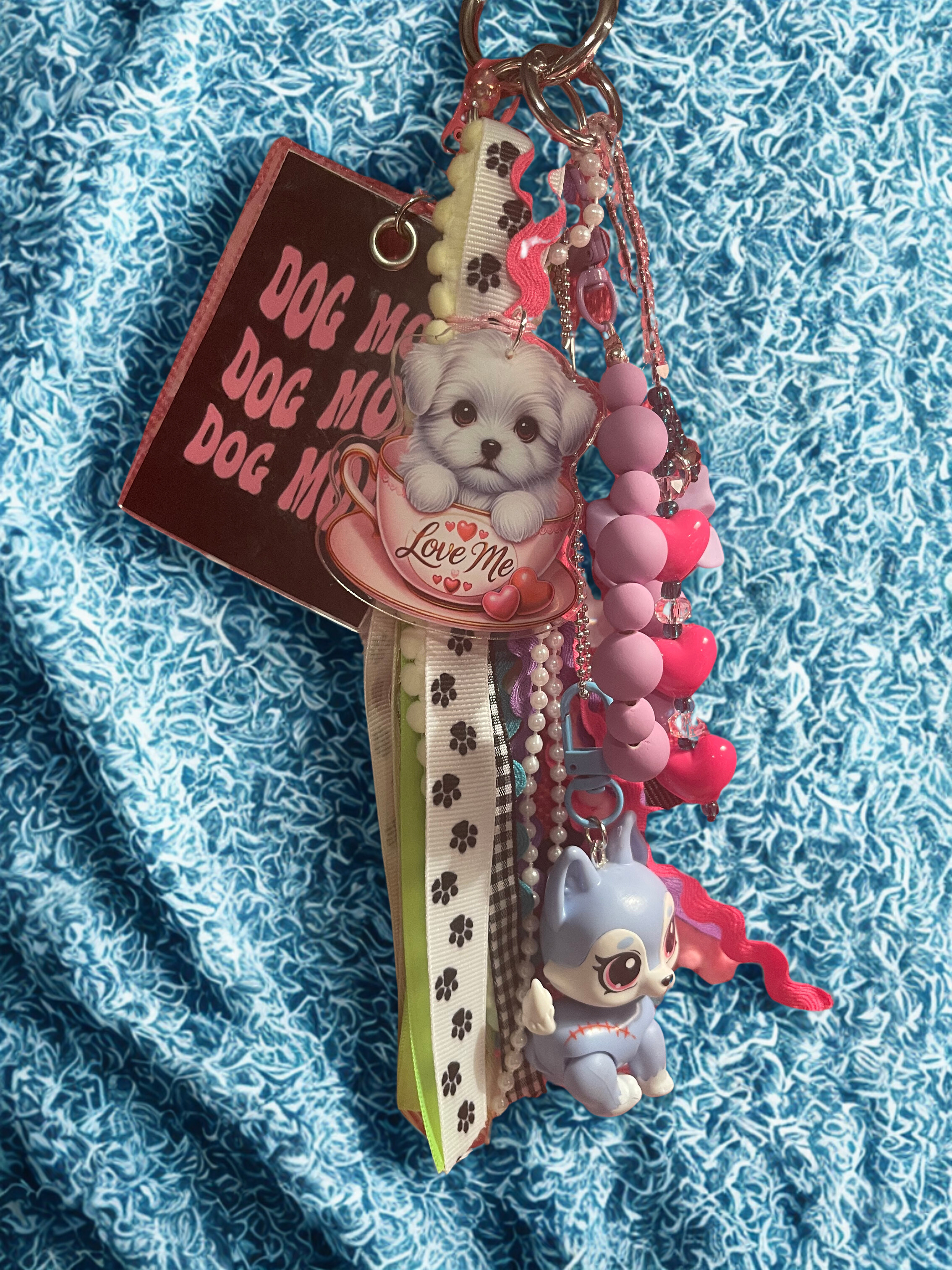 Doggie Tote Bag with Handmade Charm - Dog Lover Tote with Zipper Pouch & Beaded Charm, Gift for Dog Moms