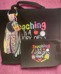 Teacher Tote Bag with Handmade Charm - Teacher Appreciation Tote with Zipper Bag & Beaded Charm, Gift for Teachers
