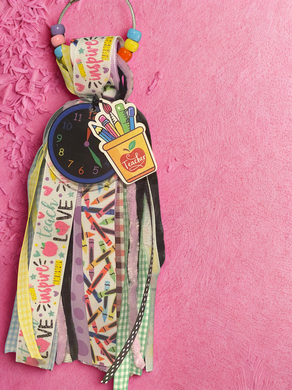 Teacher Tote Bag with Handmade Charm - Teacher Appreciation Tote with Zipper Bag & Beaded Charm, Gift for Teachers