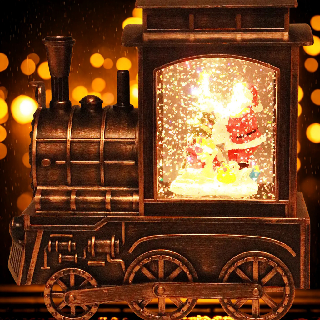 Christmas Train Glittering Snowfall Lantern | Snow Globe | Music & Soft White LED