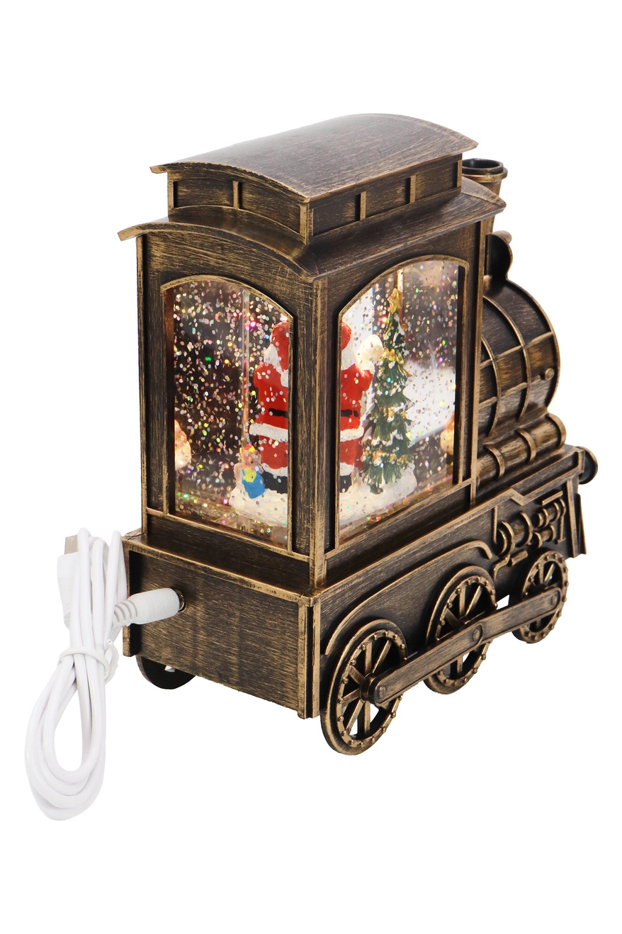 Christmas Train Glittering Snowfall Lantern | Snow Globe | Music & Soft White LED