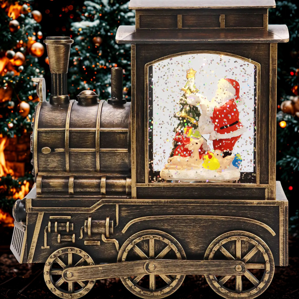 Christmas Train Glittering Snowfall Lantern | Snow Globe | Music & Soft White LED