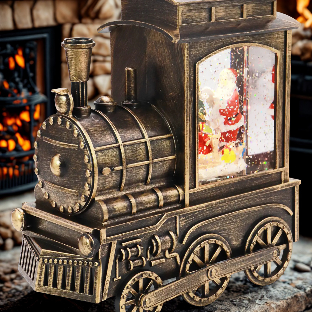 Christmas Train Glittering Snowfall Lantern | Snow Globe | Music & Soft White LED