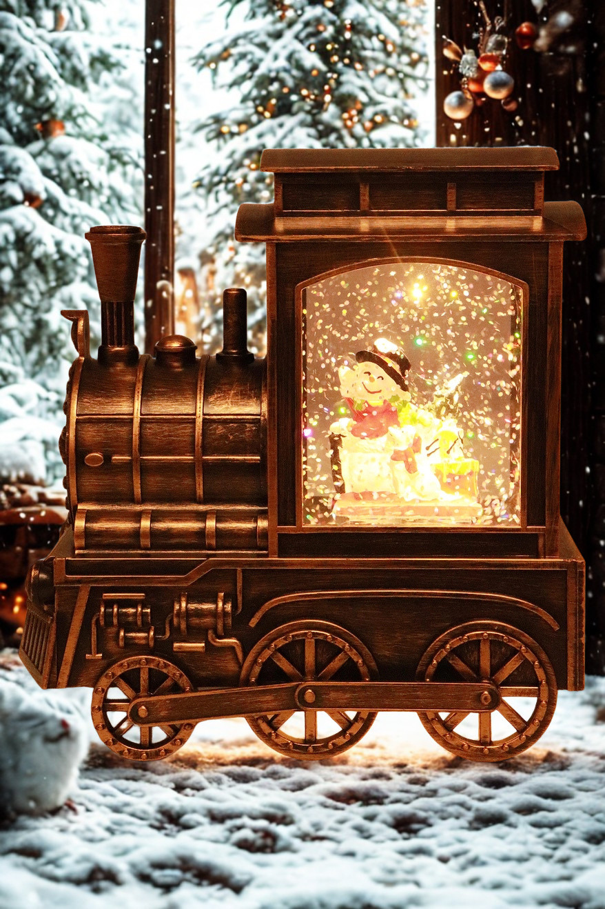 Christmas Train Glittering Snowfall Lantern | Snow Globe | Music & Soft White LED