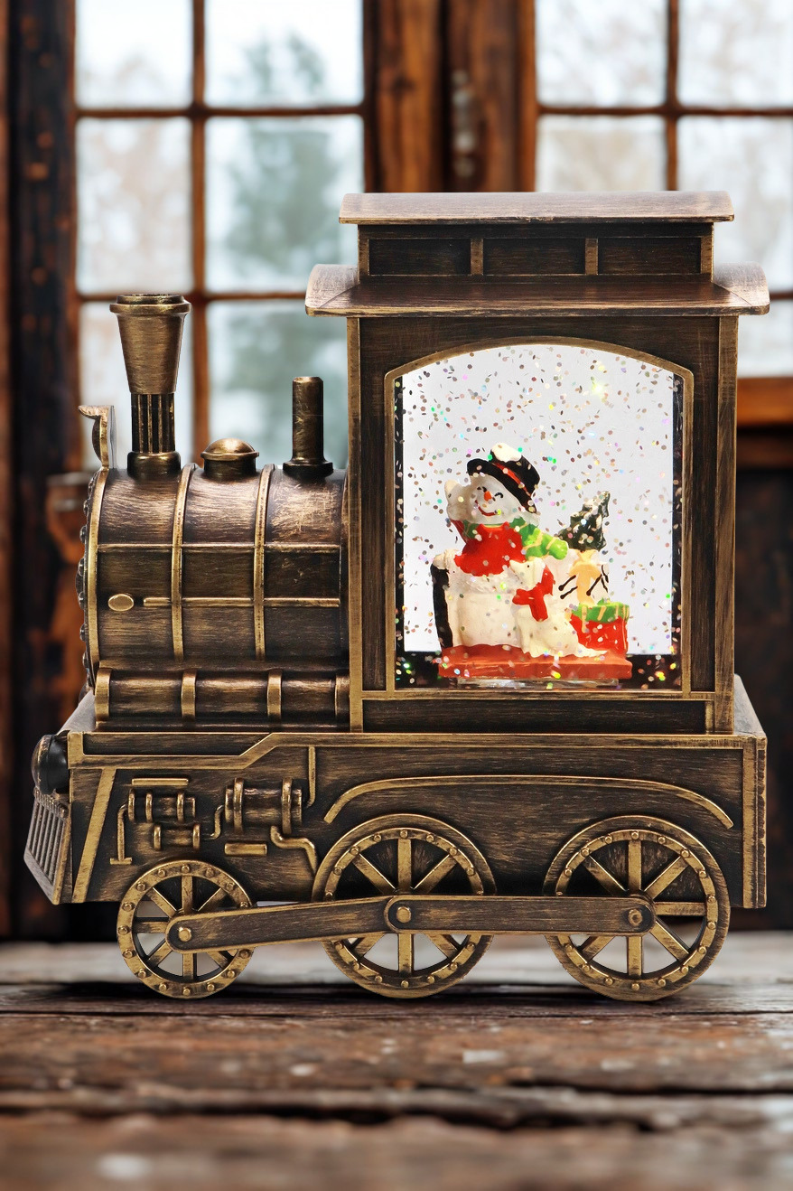 Christmas Train Glittering Snowfall Lantern | Snow Globe | Music & Soft White LED
