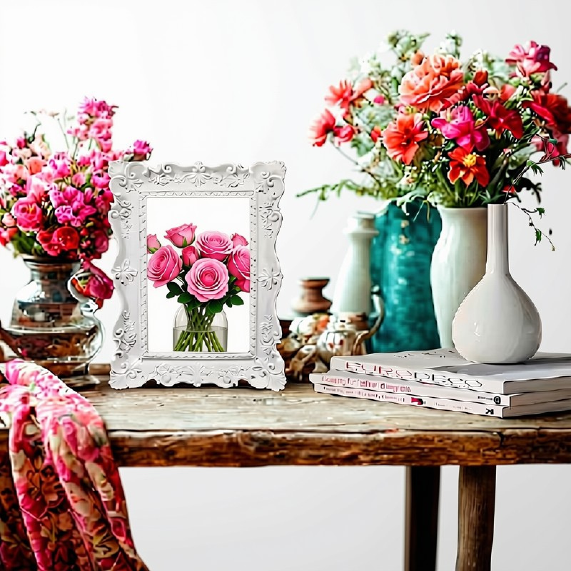 Vintage White Ornate Picture Frame | 4x6 Resin Floral Tabletop Frame