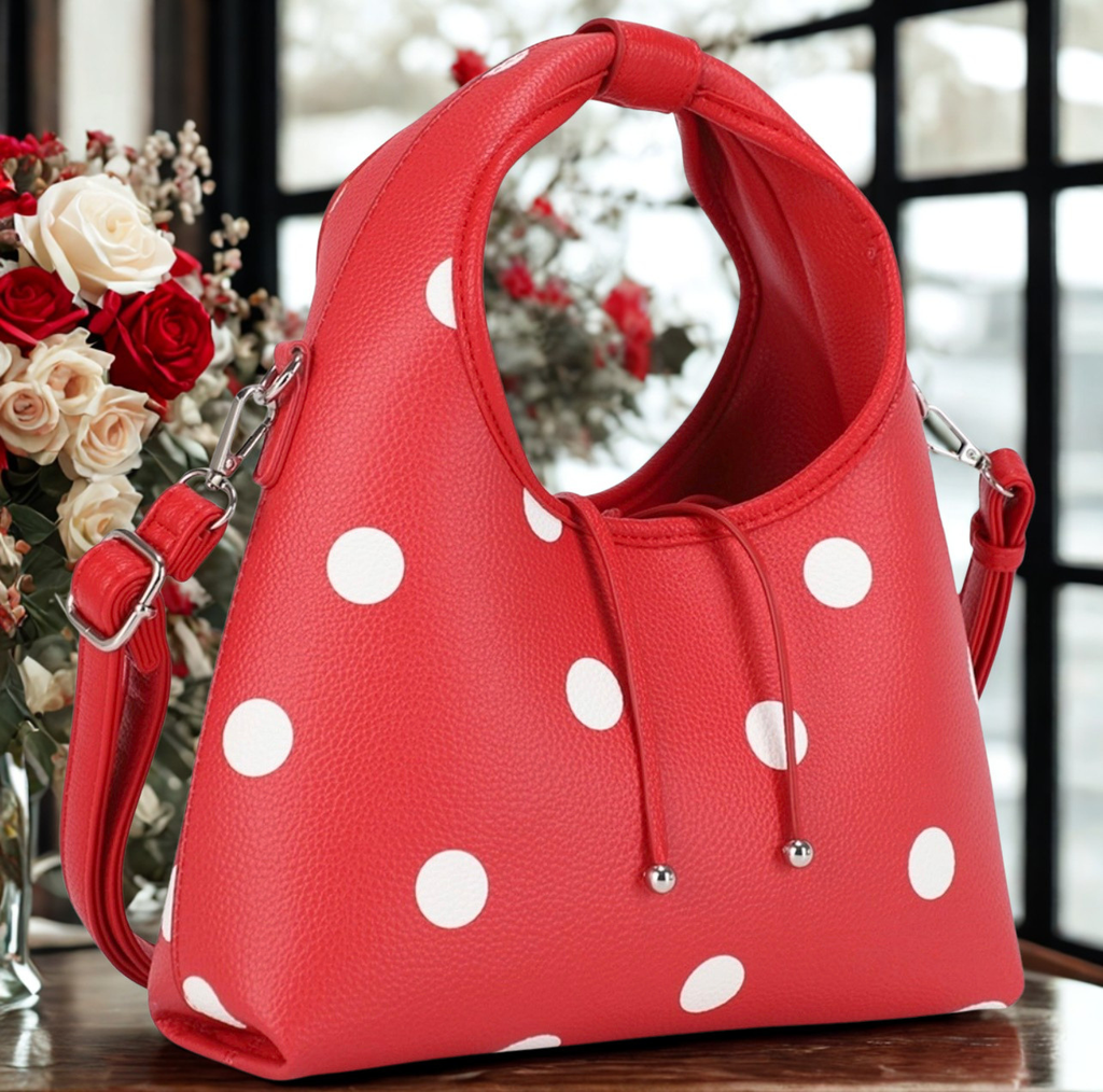 Polka Dot Drawstring Shoulder Bucket Bag - 2 Options