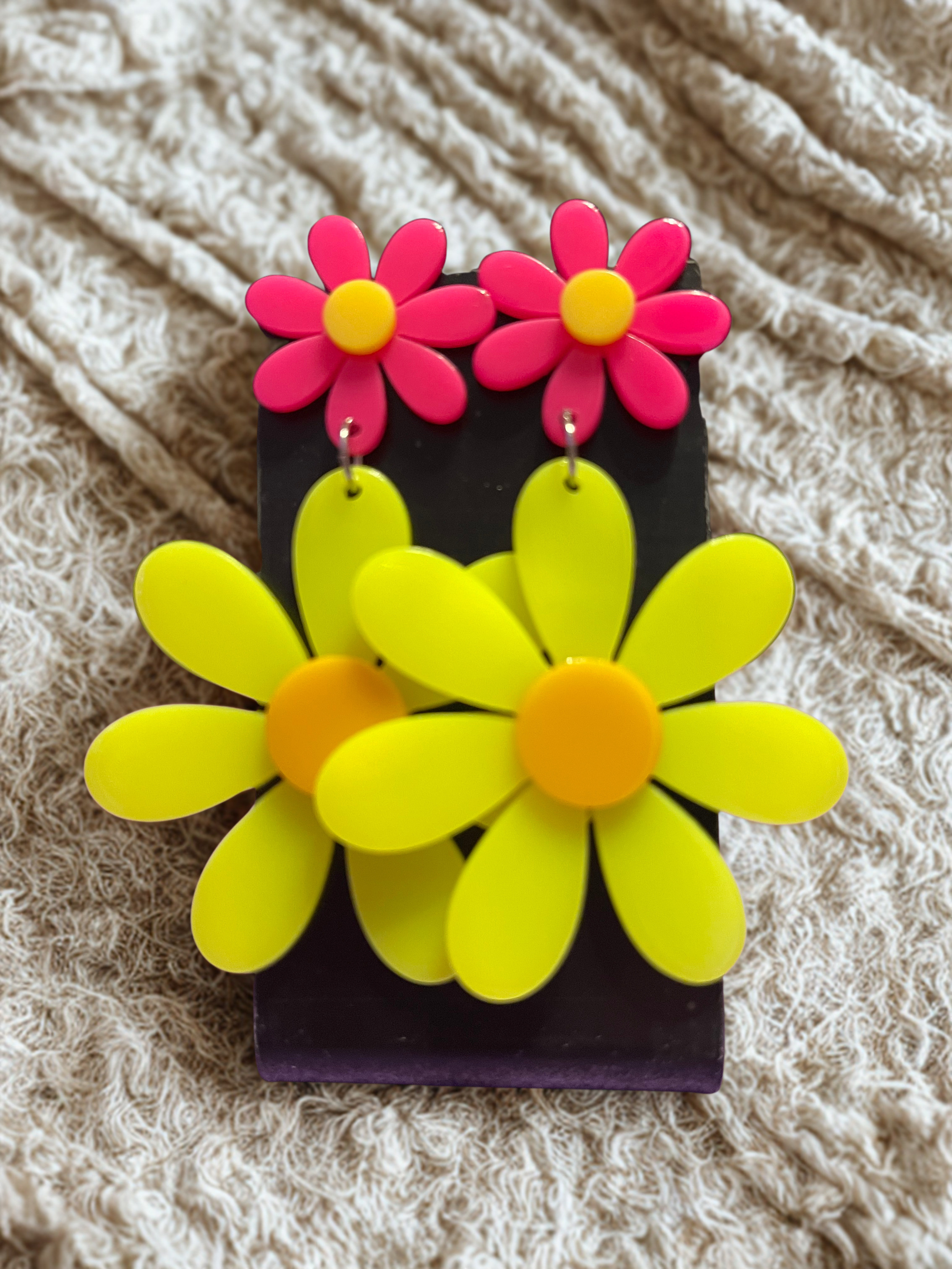 Neon Boho Daisy Earrings