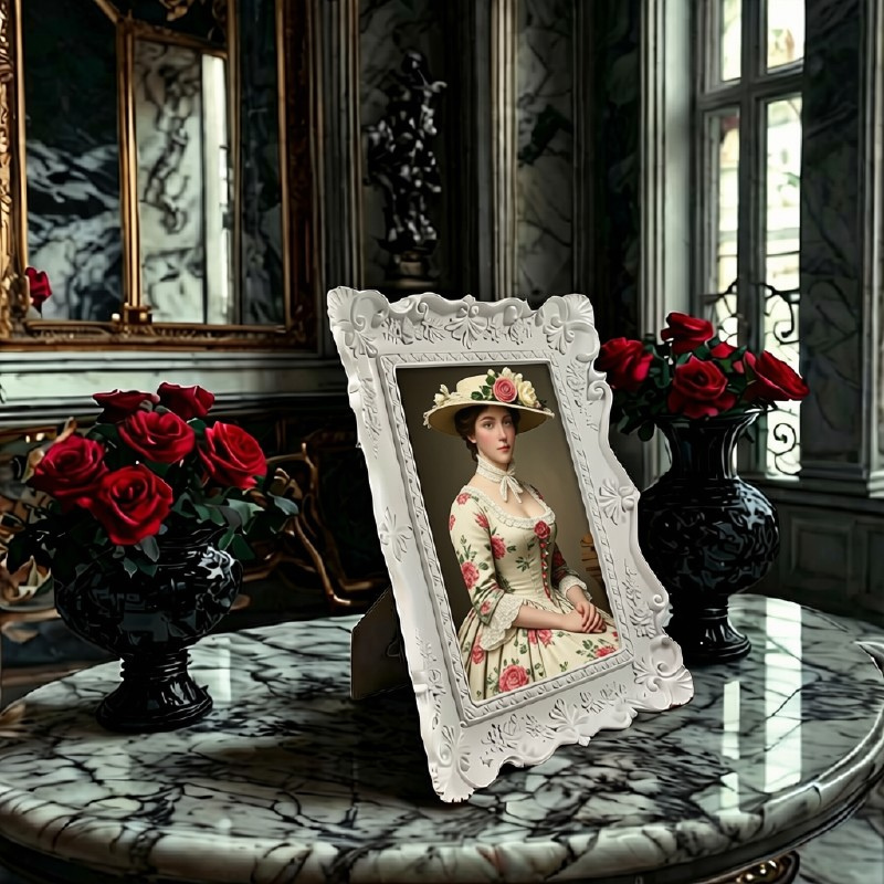 Vintage White Ornate Picture Frame | 4x6 Resin Floral Tabletop Frame
