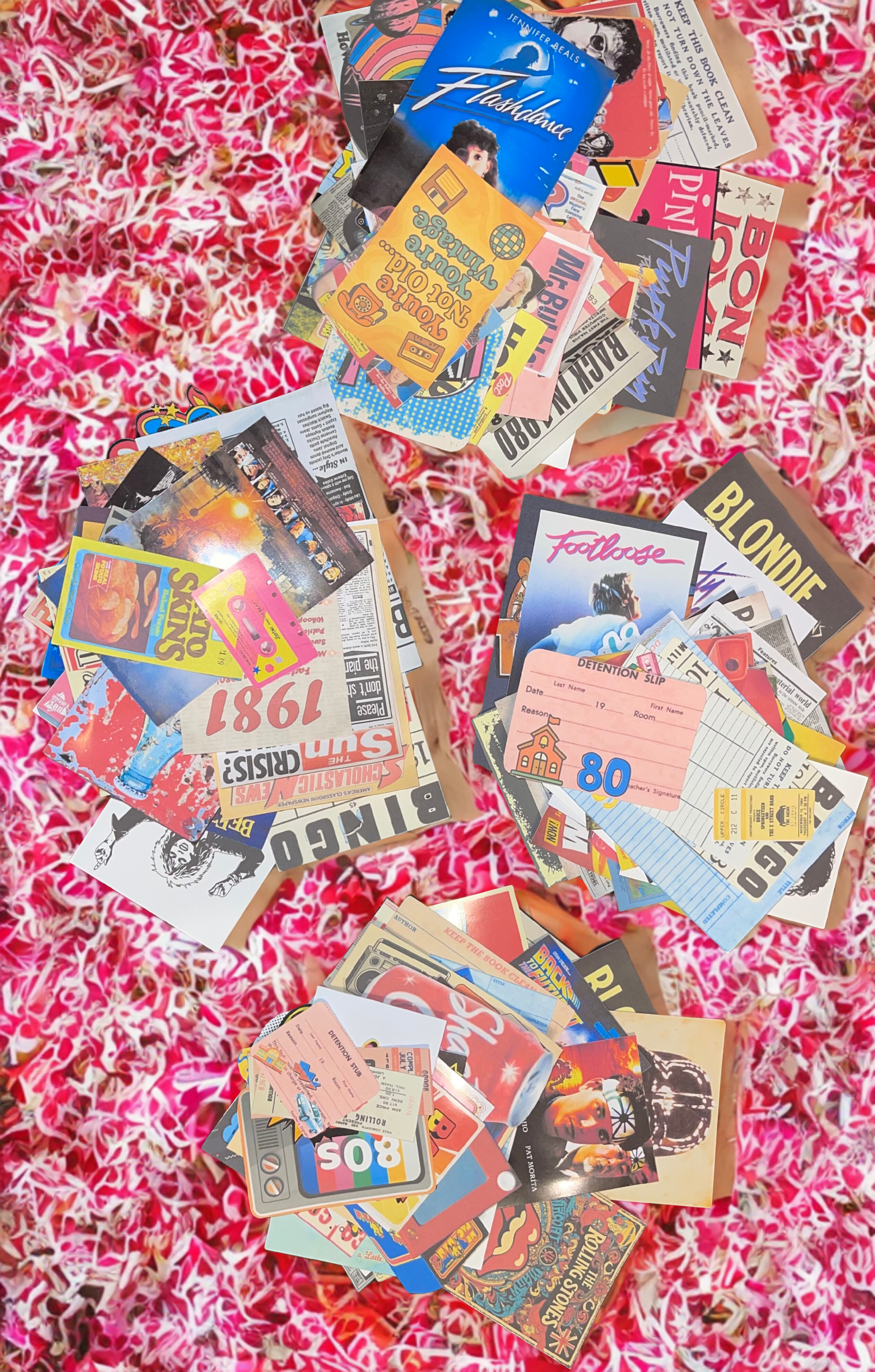 80s Ephemera Collection - 60 Piece DIY Junk Journal Kit with Retro Music, TV, Movies & Pop Culture, Scrapbook Supply