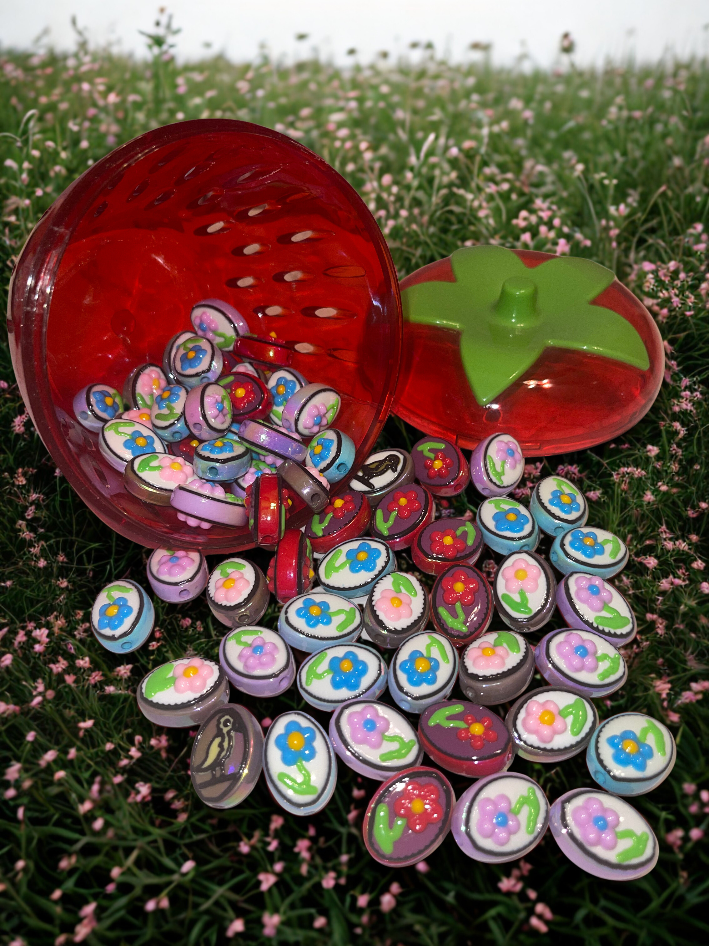 Acrylic Flower Beads - 25mm Flower & Bird Design Beads in 4 Color Options for DIY Crafts & Jewelry Making, 10 Per Pack
