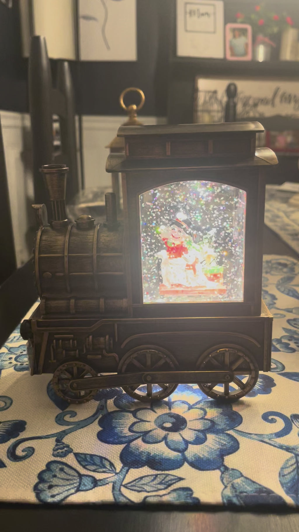 Christmas Train Glittering Snowfall Lantern | Snow Globe | Music & Soft White LED