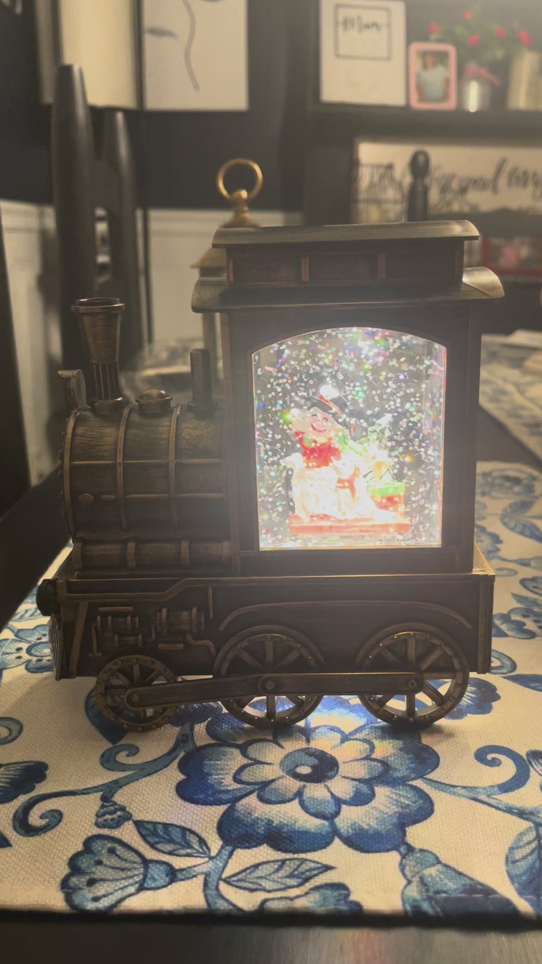 Christmas Train Glittering Snowfall Lantern | Snow Globe | Music & Soft White LED
