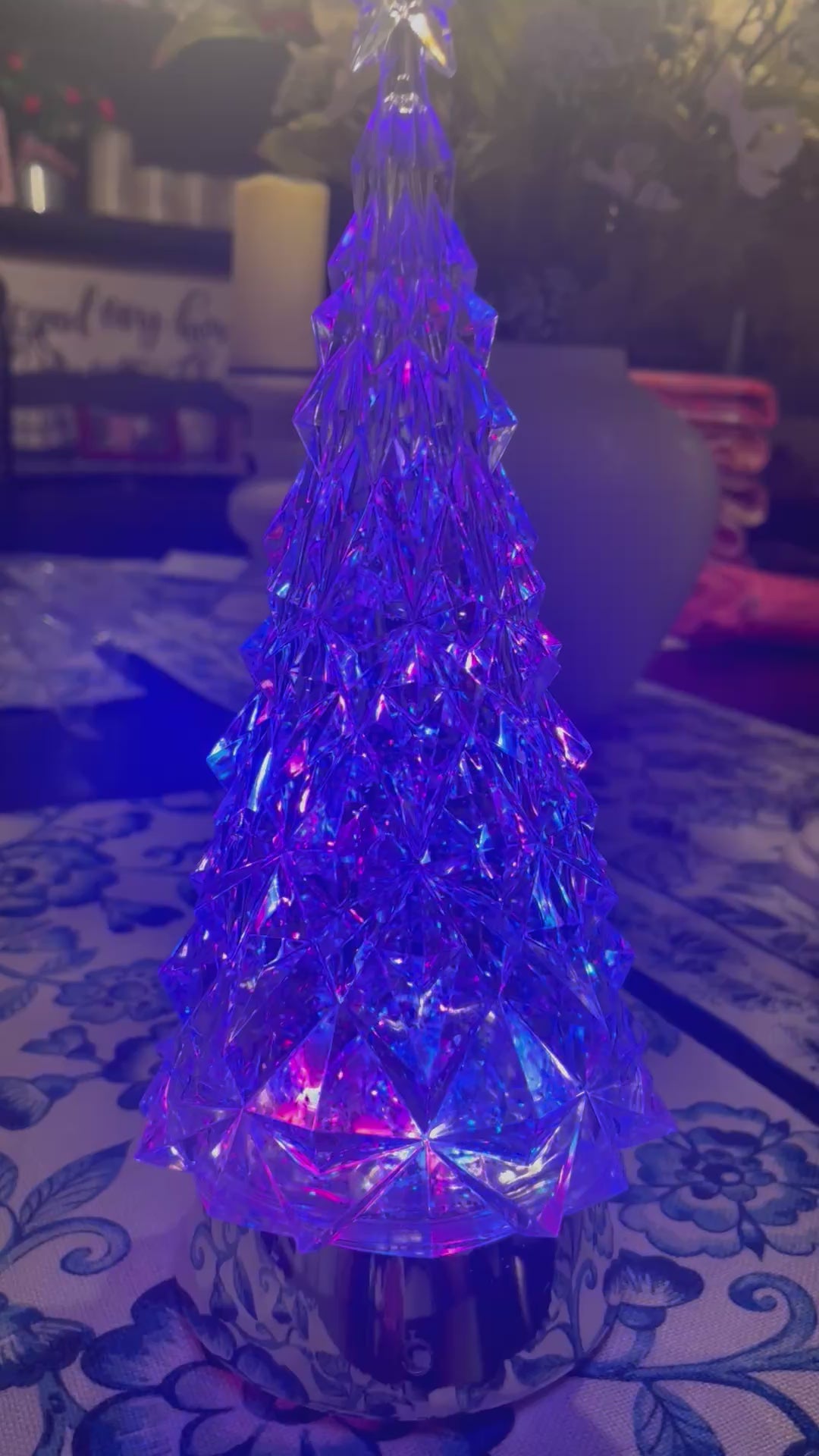 Crystal Christmas Tree Glittering Snowfall Lantern | Multi-Color LED Snow Globe